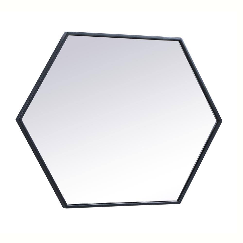 Left. Elegant Decor - Metal frame hexagon mirror 24 inch in Black - Black.
