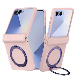 Dteck - Magnetic Case for Samsung Galaxy Z Flip 7 with Screen Protector , 360° Rotating Kickstand Shockproof Hinge Cover - Pink