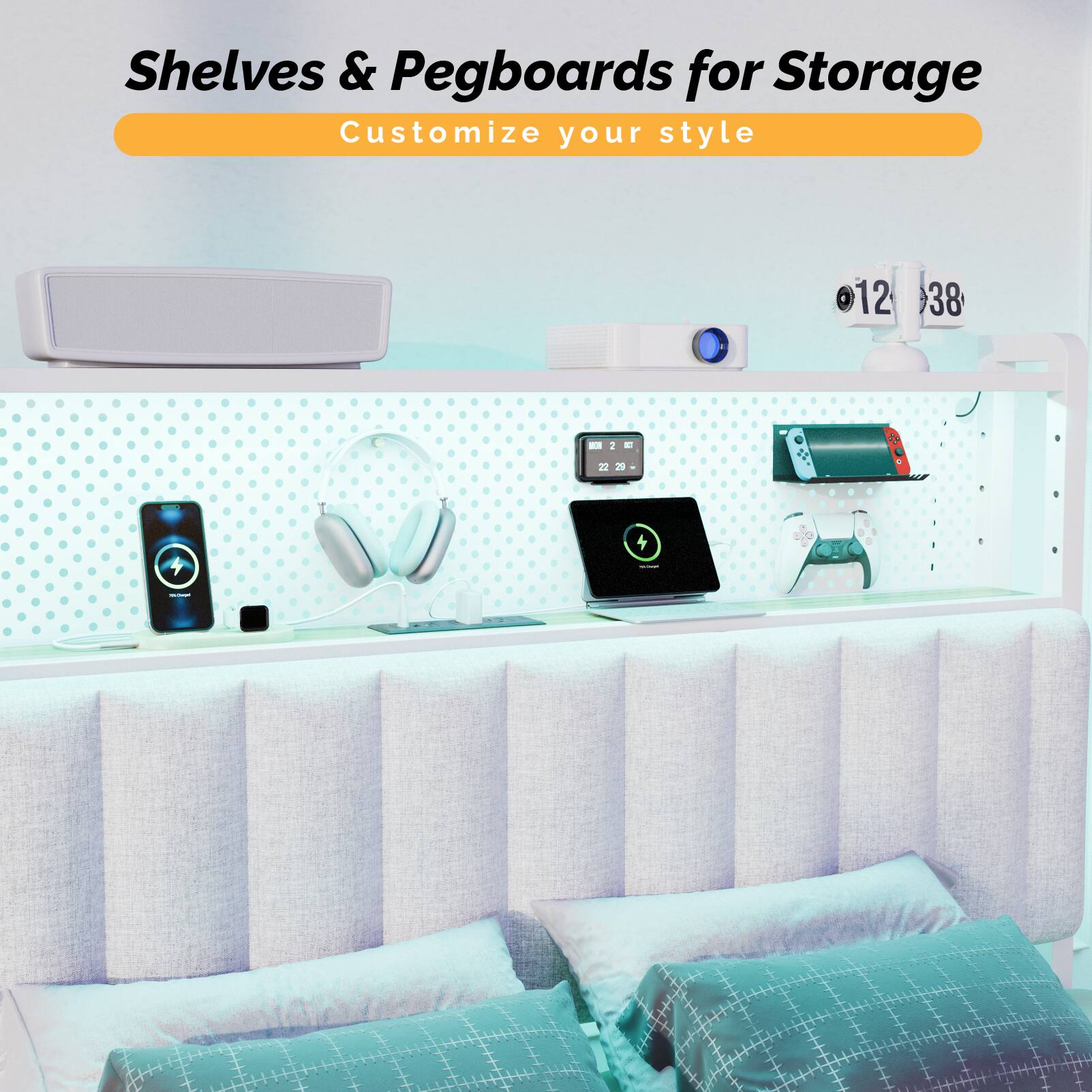 Shelves & Pegboards for Storage  
Customize your style