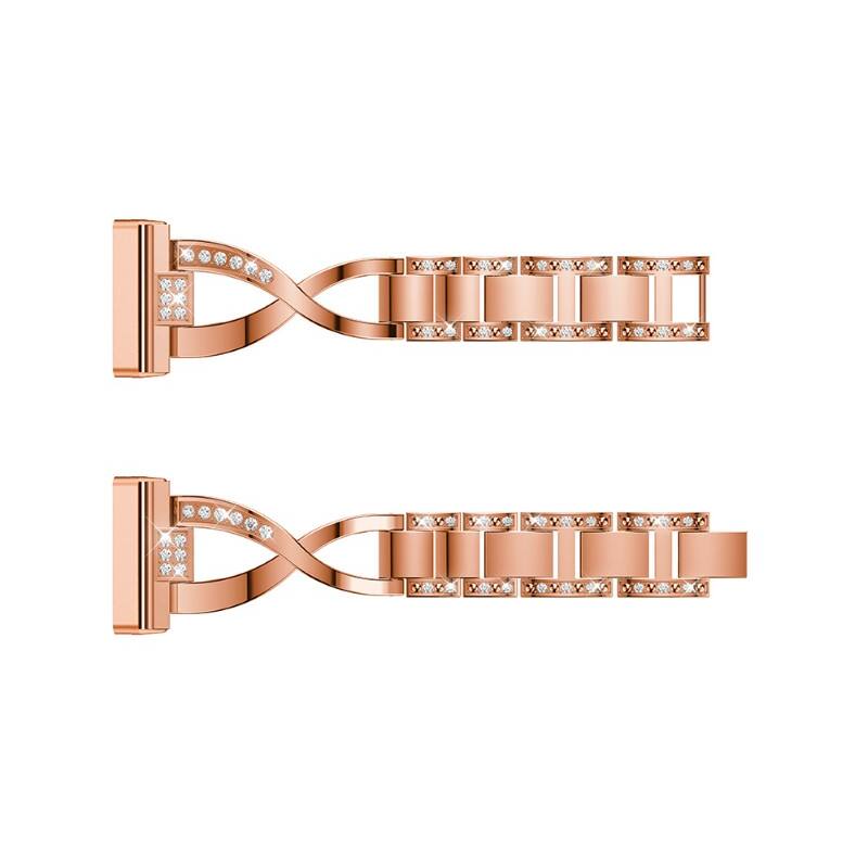Back. StrapsCo - Glam Bracelet Stainless Steel Watch Band Strap For Fitbit Versa 4 - Rose Gold.