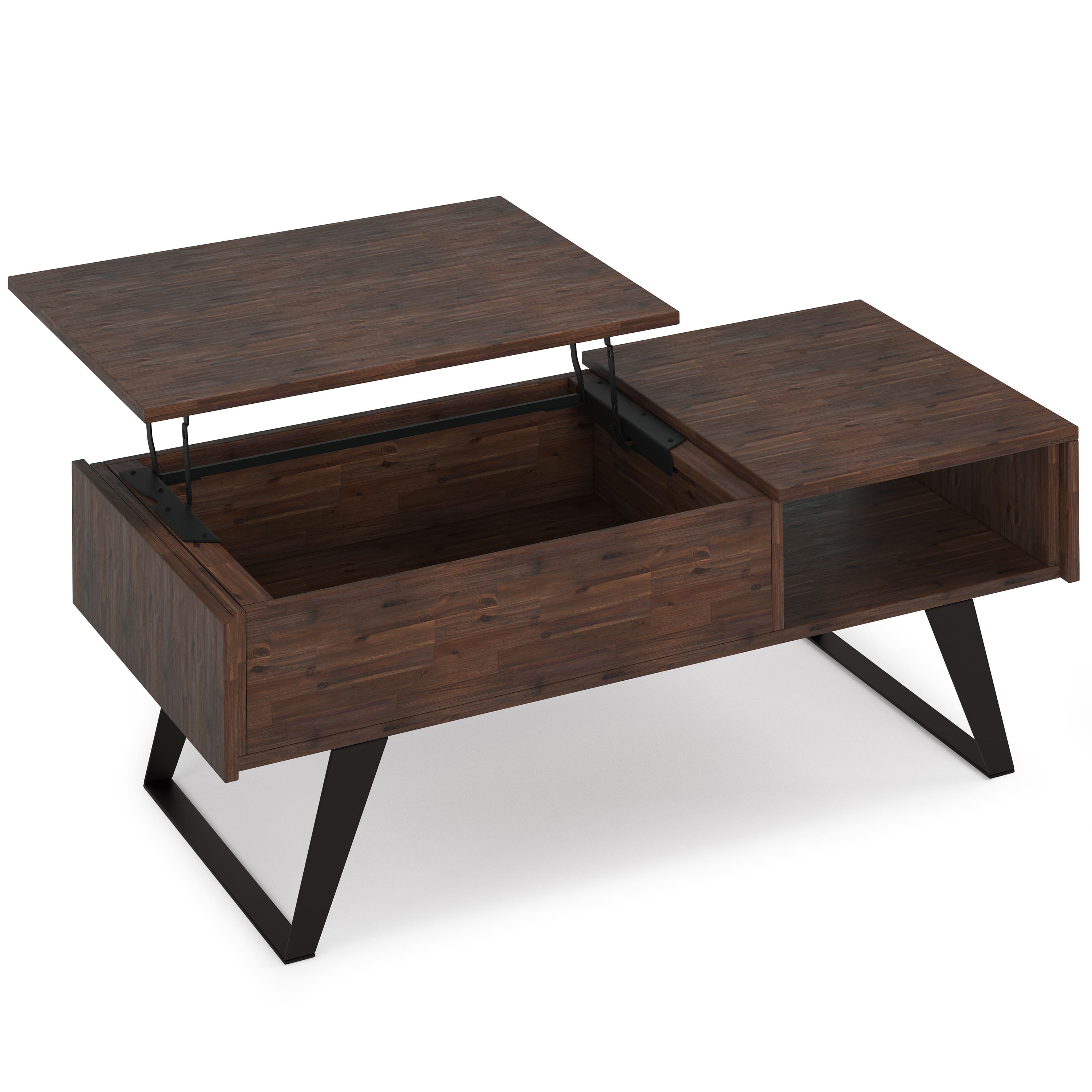 Front. Simpli Home - Lowry Lift Top Coffee Table - Distressed Charcoal Brown.