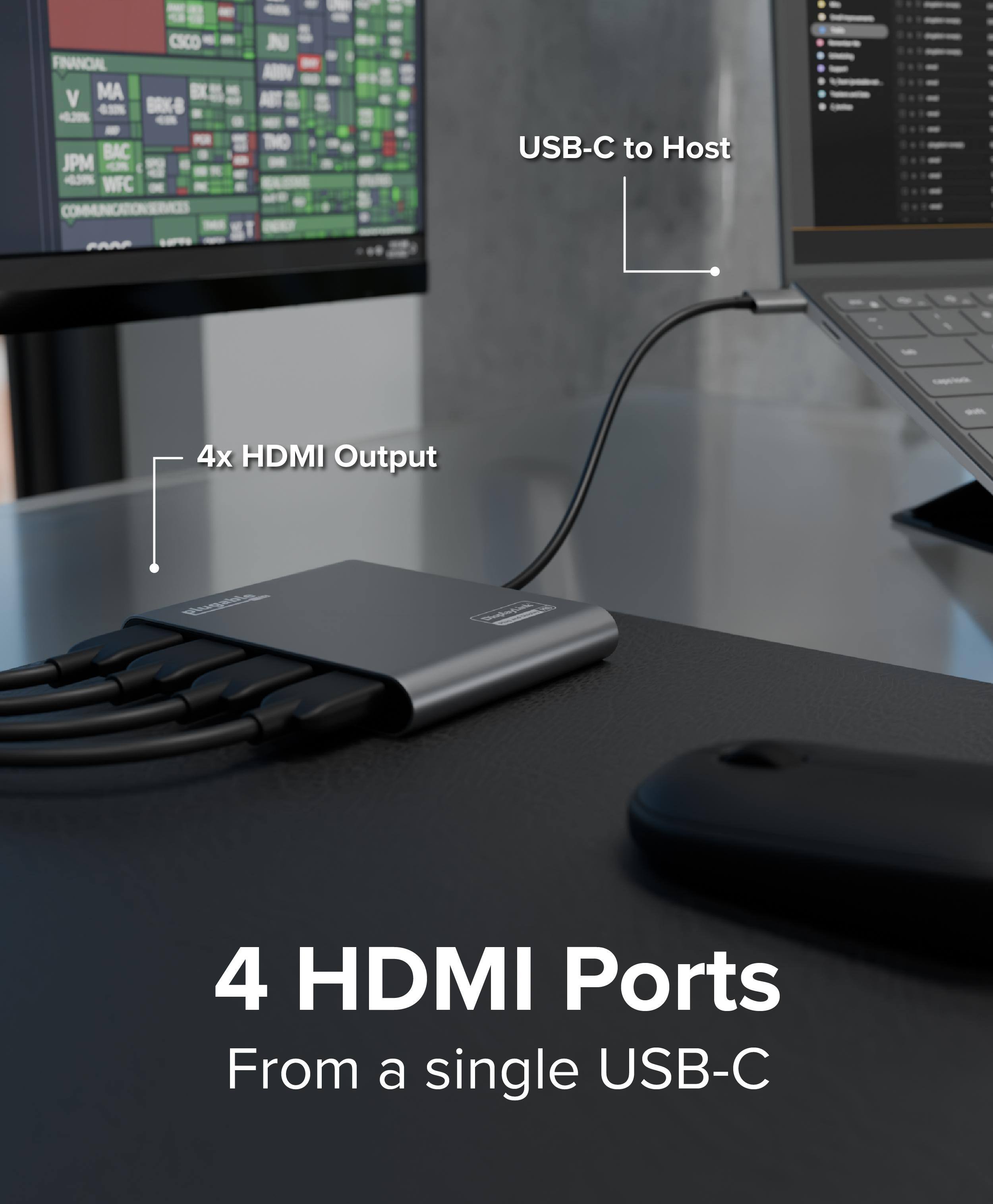 USB-C to Host, 4x HDMI Output, 4 HDMI Ports From a single USB-C
