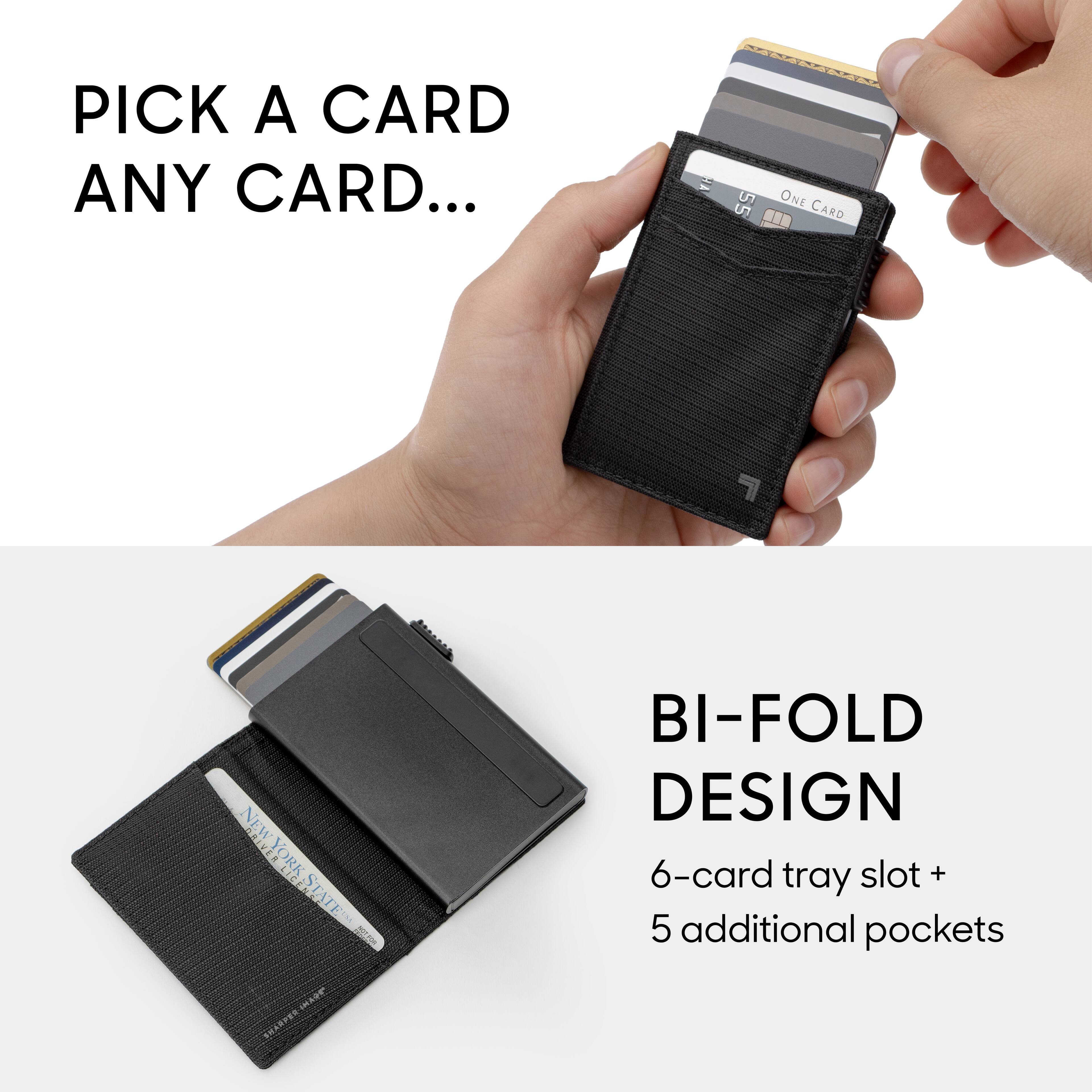 PICK A CARD ANY CARD...

PEEN Y 5 ONE 5 ... CARD NEW NEWYORK R YORK, STATE YORK LIC STATE

BI-FOLD DESIGN 6-card tray slot + 5 additional pockets