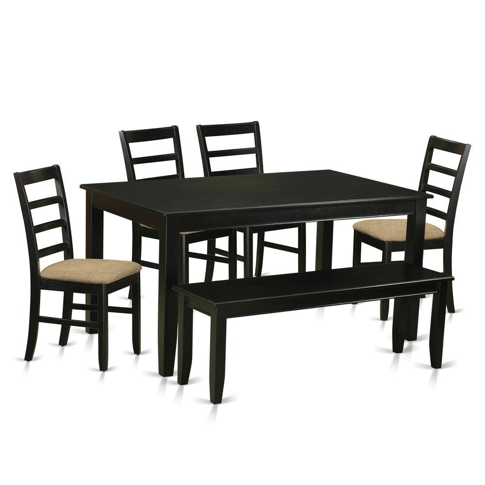Left. East West Furniture - DUPF6-BLK-C 6 PC Dining room set - Dining Table and 4 Dining Chairs and also Bench - Black.