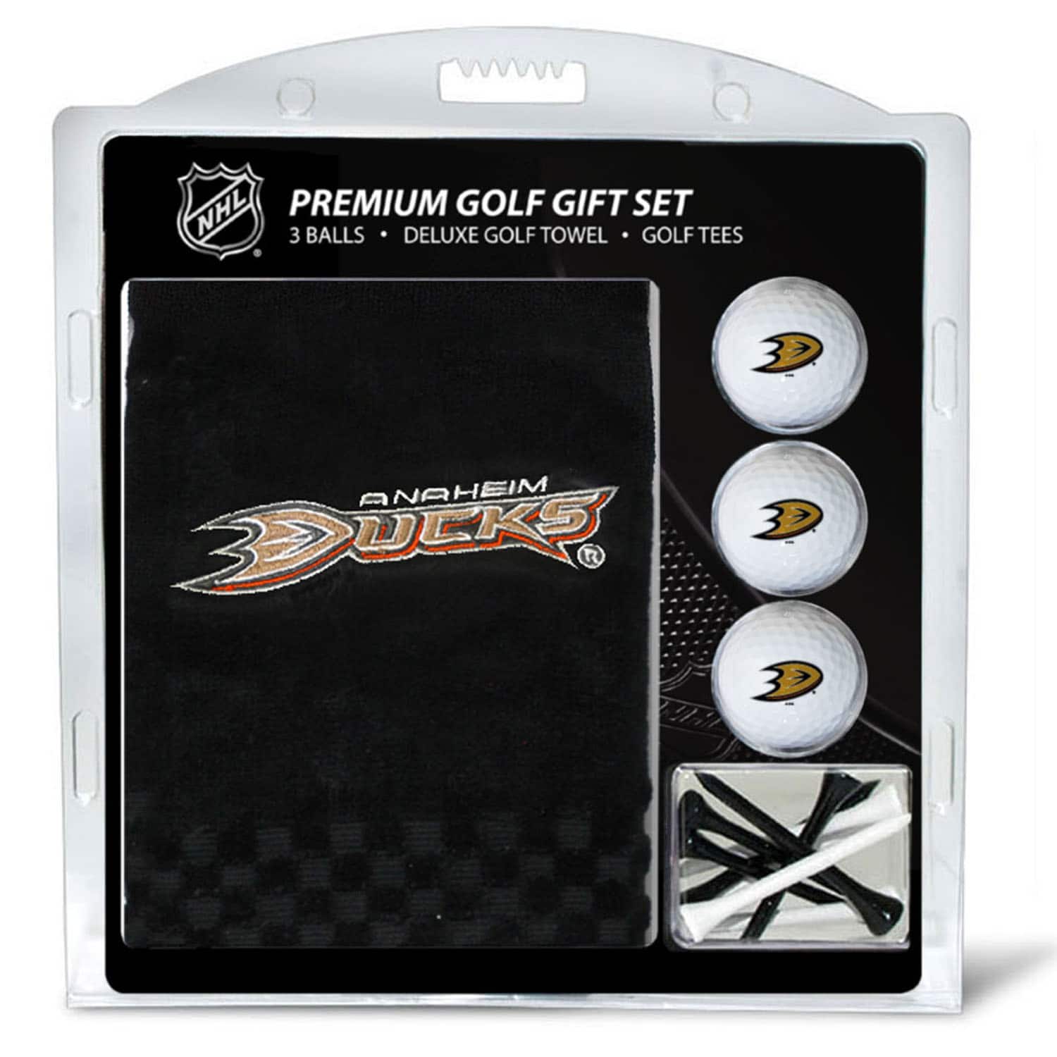 NHL PREMIUM GOLF GIFT SET  
3 BALLS • DELUXE GOLF TOWEL • GOLF TEES  
ANAHEIM DUCKS