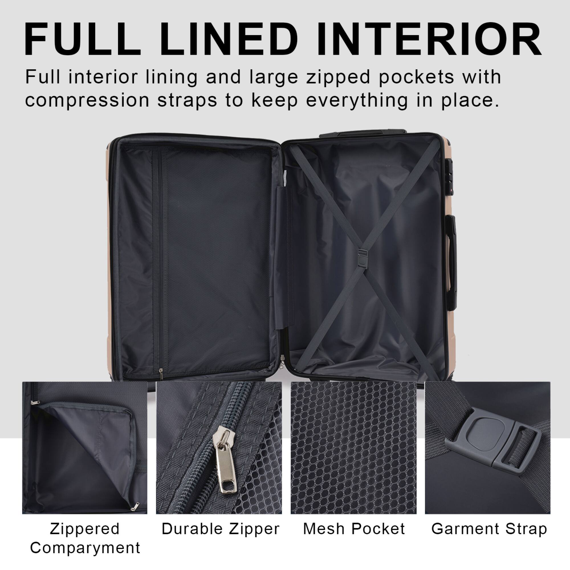 FULL LINED INTERIOR

Full interior lining and large zipped pockets with compression straps to keep everything in place.

- Zippered Compartment
- Durable Zipper
- Mesh Pocket
- Garment Strap