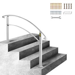 VEVOR - Handrails for Outdoor Steps, Fit 1 or 4 Steps Outdoor Stair Railing, Wrought Iron Handrail - White
