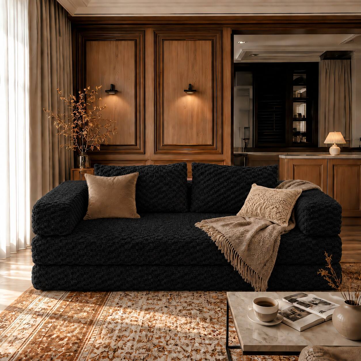 Front. Famapy - Convertible Folding Sofa Bed Couch 2-in-1 Loveseat with Plush Fabric Detachable Metal Support Brackets for Living Room - Black.
