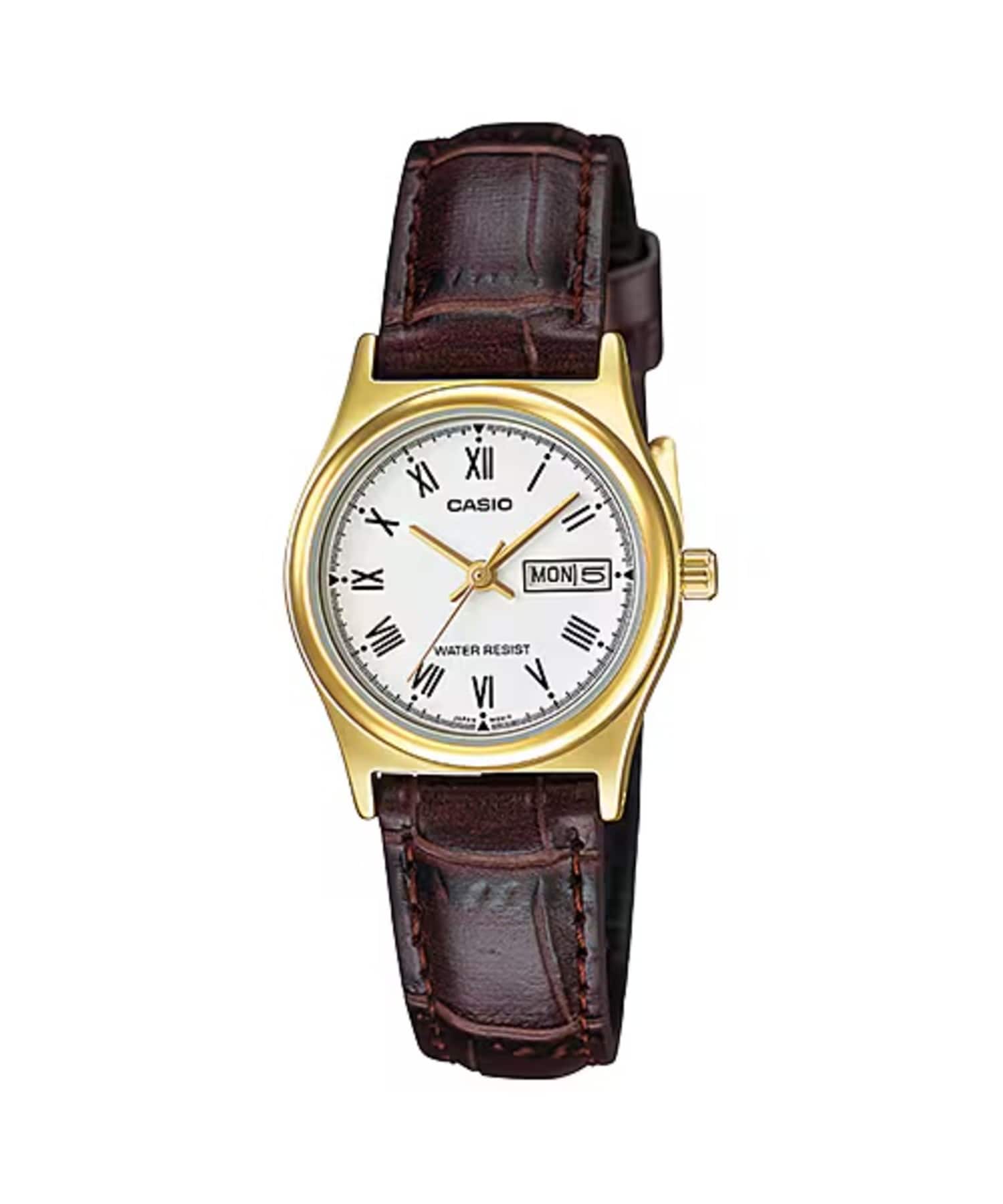 Casio - Women’s Gold-Tone Analog Watch with White Dial and Brown Leather Strap - LTP-V006GL-7B - Black price history on PriceWatchPro