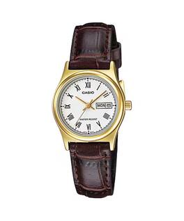Casio - Women’s Gold-Tone Analog Watch with White Dial and Brown Leather Strap - LTP-V006GL-7B - Black
