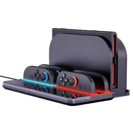 Front. Cluzine - 4-in-1 For Switch 2 & Joy-Con Charging Station, Foldable Stand with 8 Game Slots & LED Indicator.