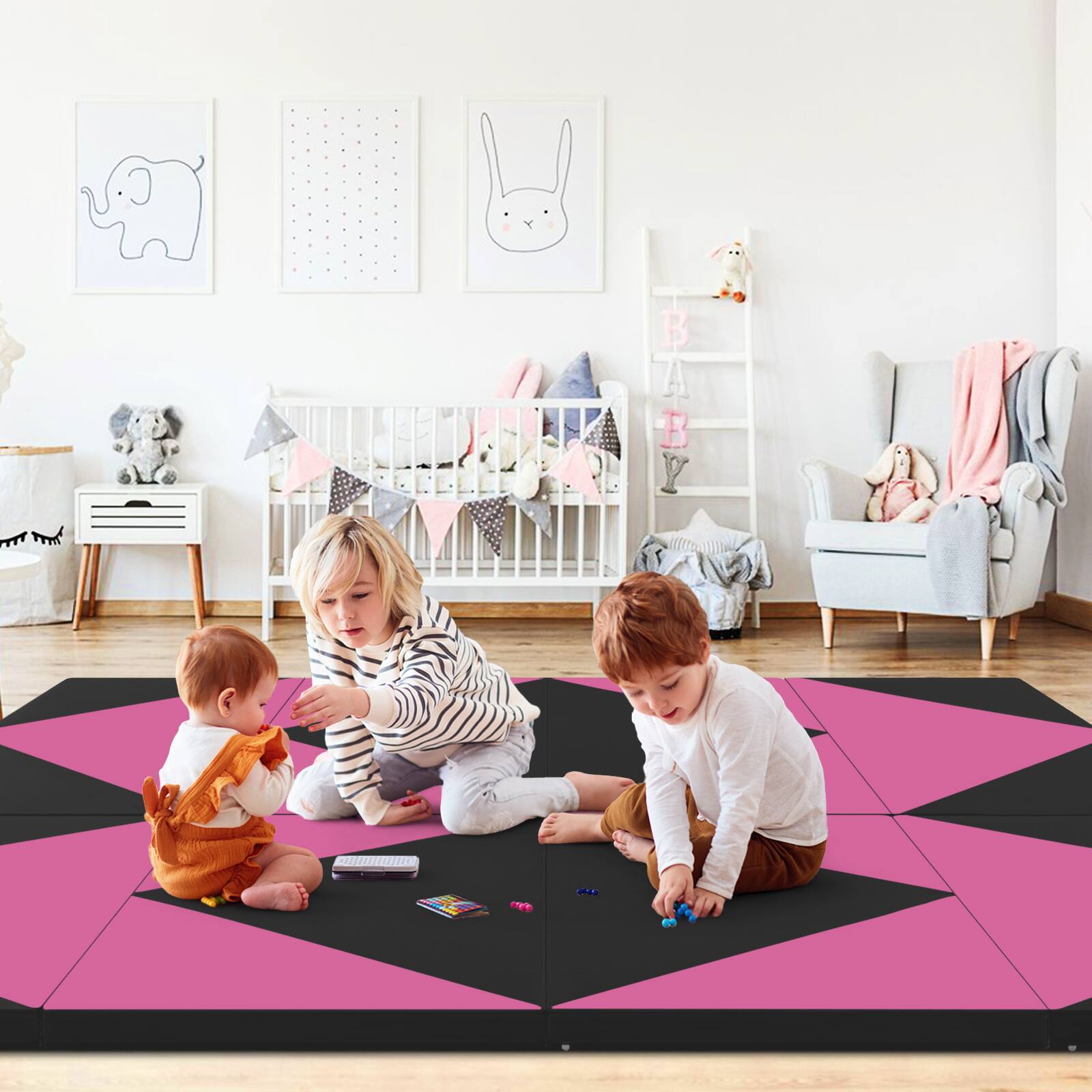 Alt View 4. Costway - Costway Gymnastics Gym Mat 4-Panel Folding Lightweight Gymnastics Tumbling Mat with Hook - Pink,Black.