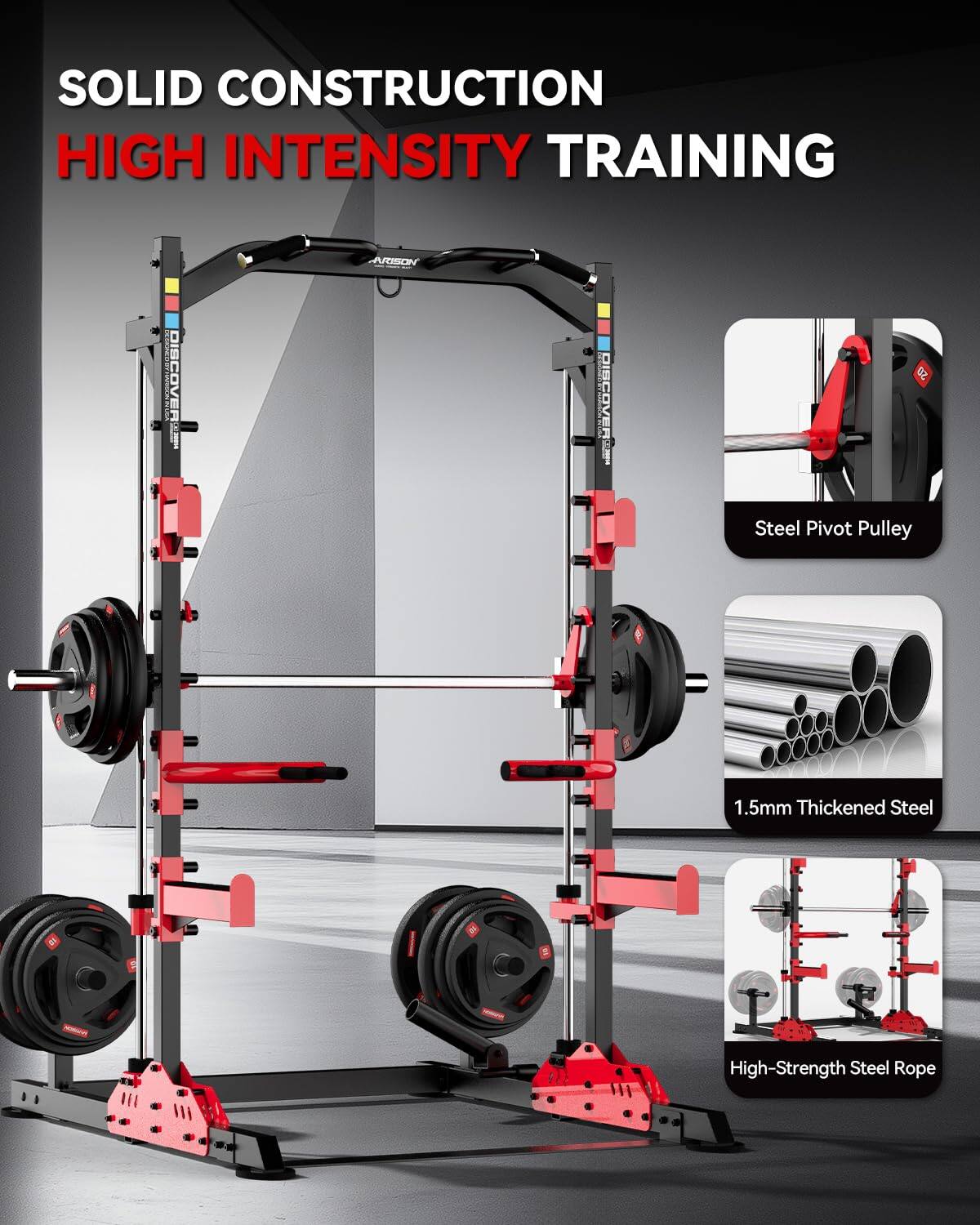 SOLID CONSTRUCTION  
HIGH INTENSITY TRAINING  

- Steel Pivot Pulley  
- 1.5mm Thickened Steel  
- High-Strength Steel Rope