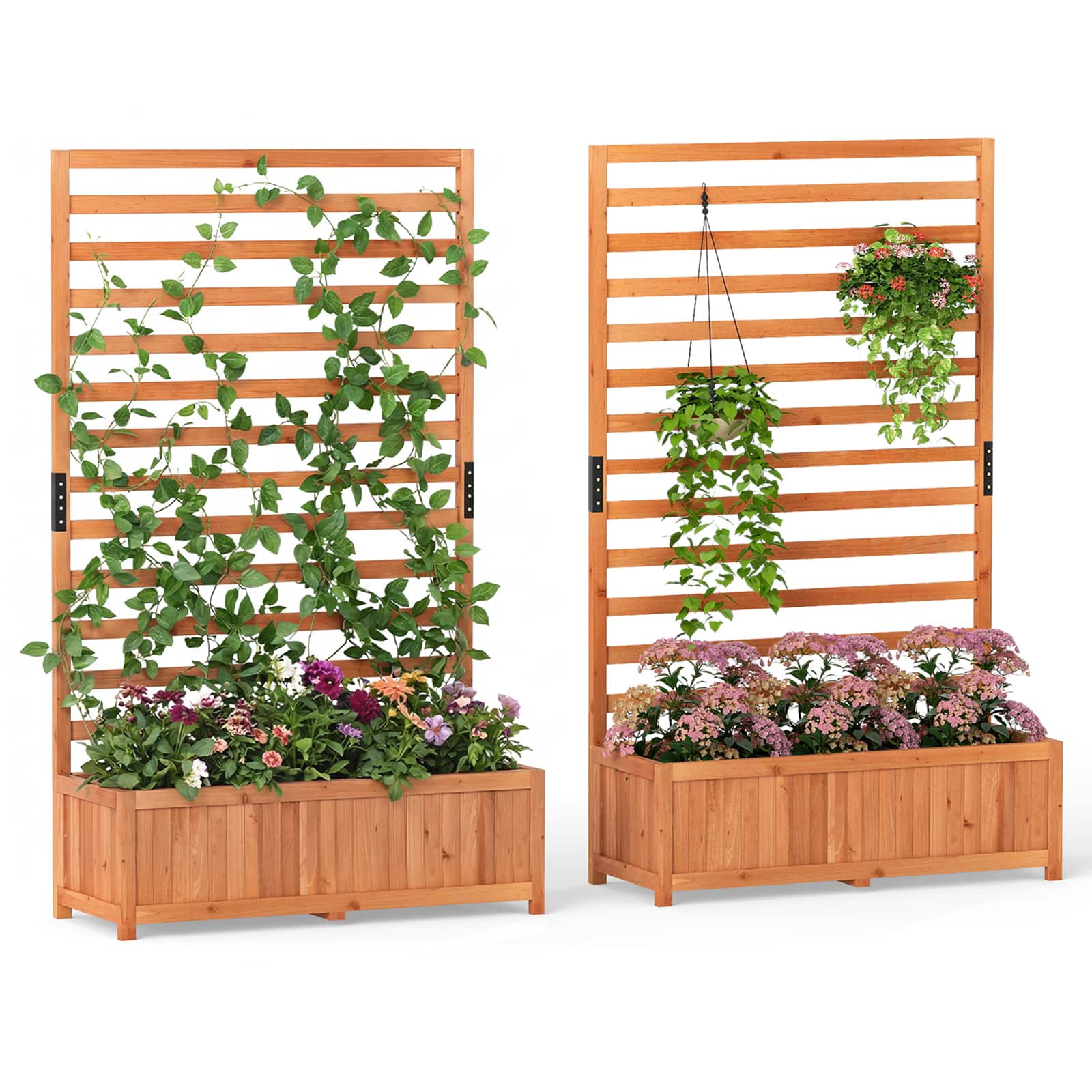 Gymax - 2 PCS Wooden Raised Garden Bed w/ Vertical Trellis Liner Drainage - Orange price history on PriceWatchPro