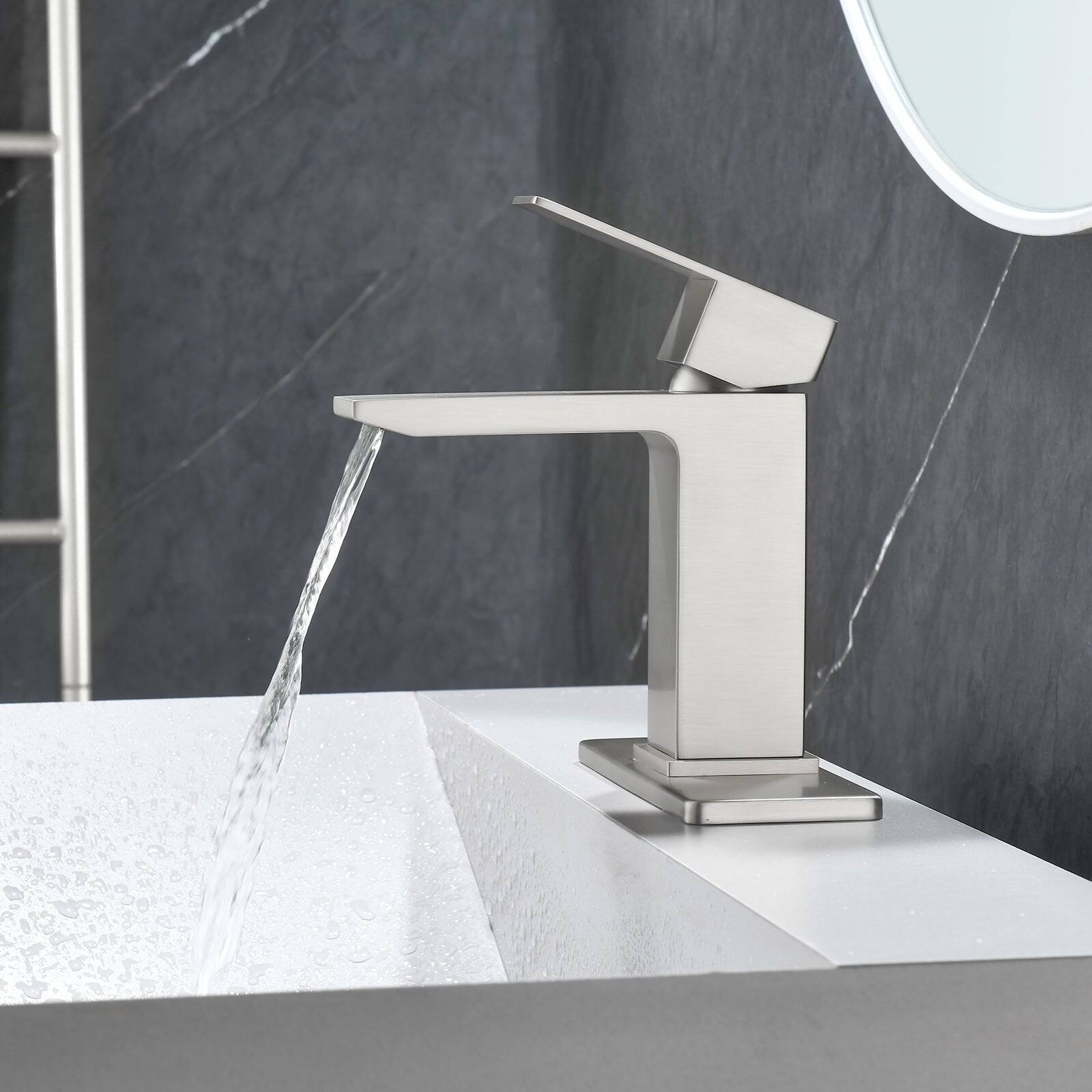 Alt View 4. Boyel Living - Brushed Faucet SUS304 Waterfall Spout cUPC Cartridge 60cm Supply Line Pop Up Drain - Brushed Nickel.