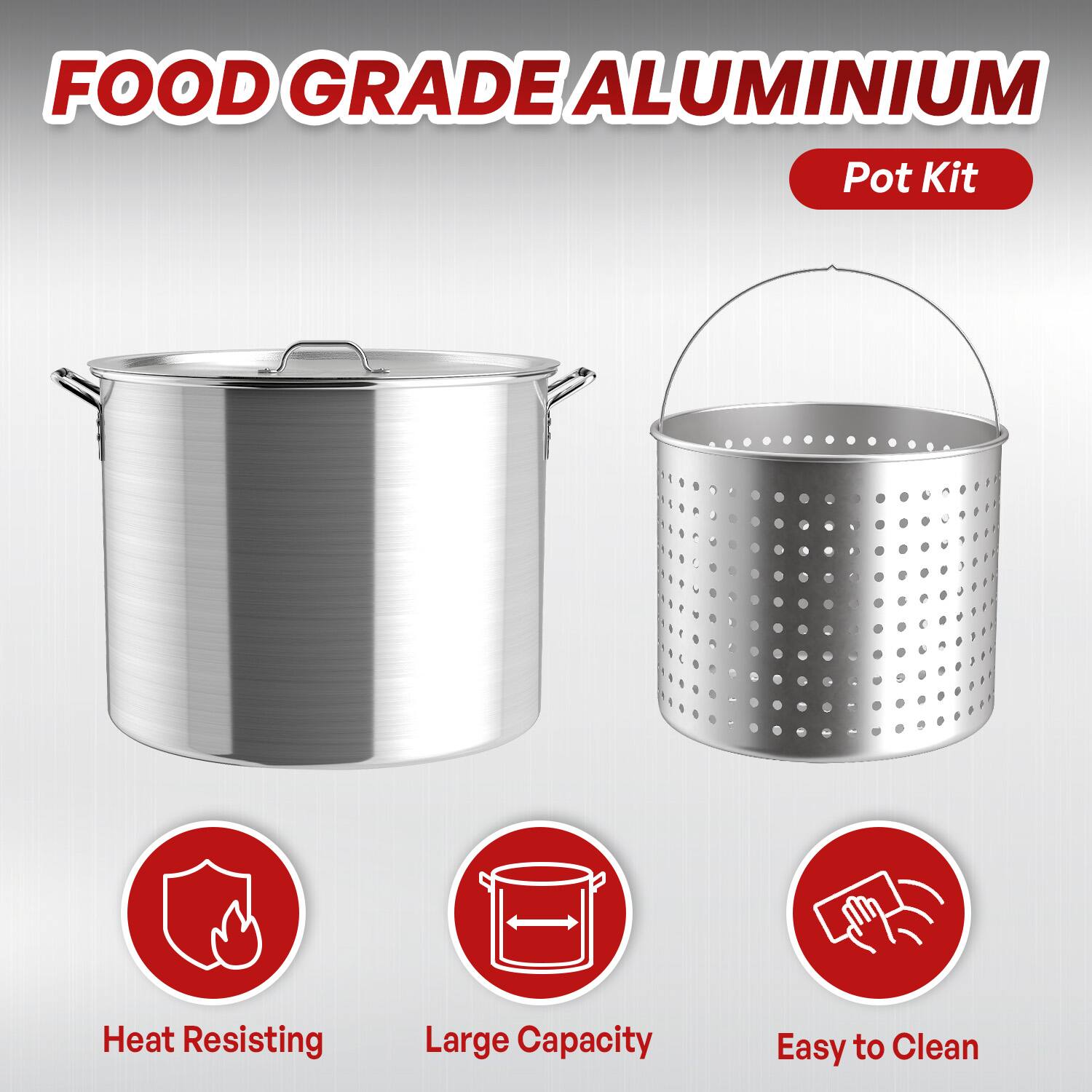 FOOD GRADE ALUMINIUM  
Pot Kit  

Heat Resisting  
Large Capacity  
Easy to Clean
