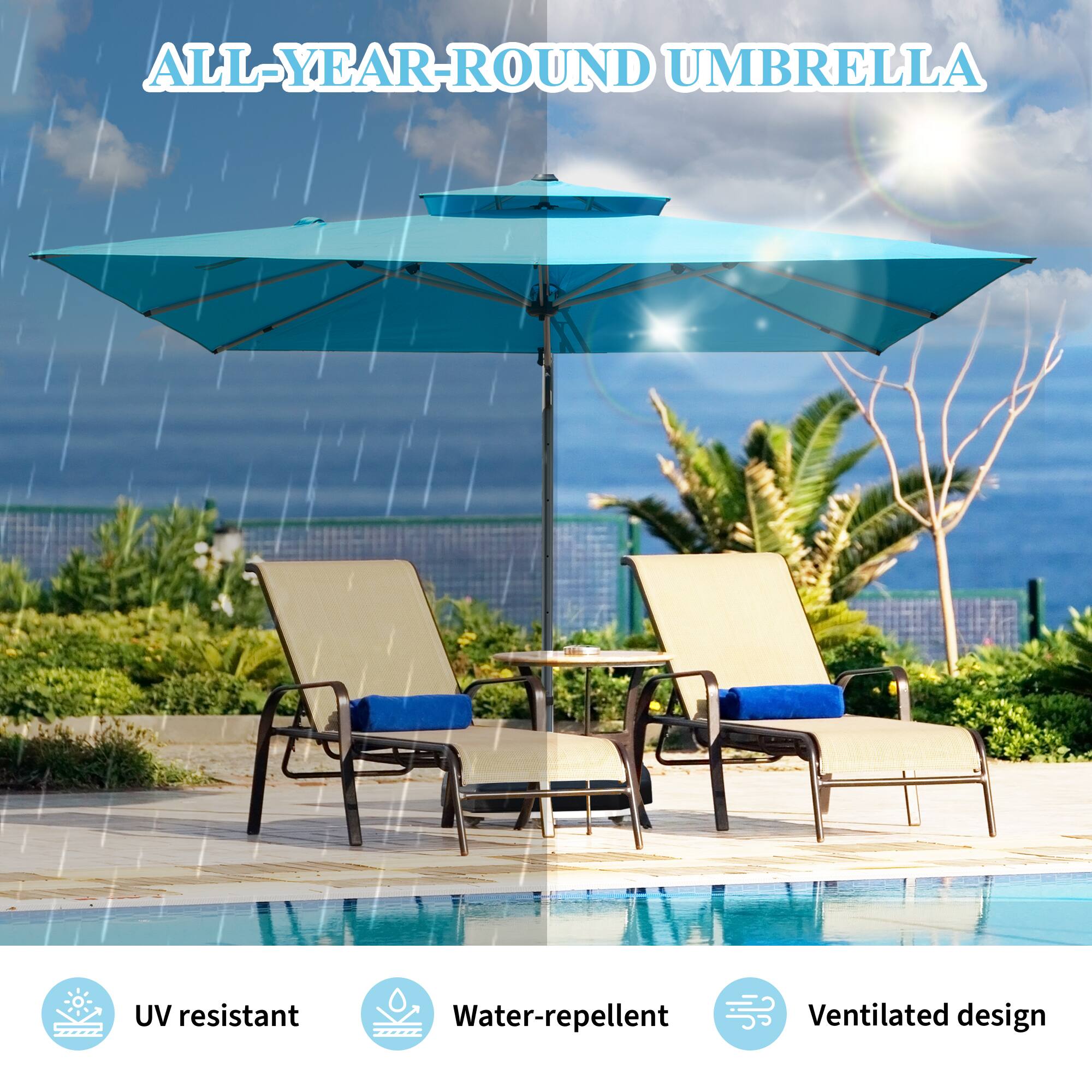 ALL-YEAR-ROUND UMBRELLA

- UV resistant
- Water-repellent
- Ventilated design