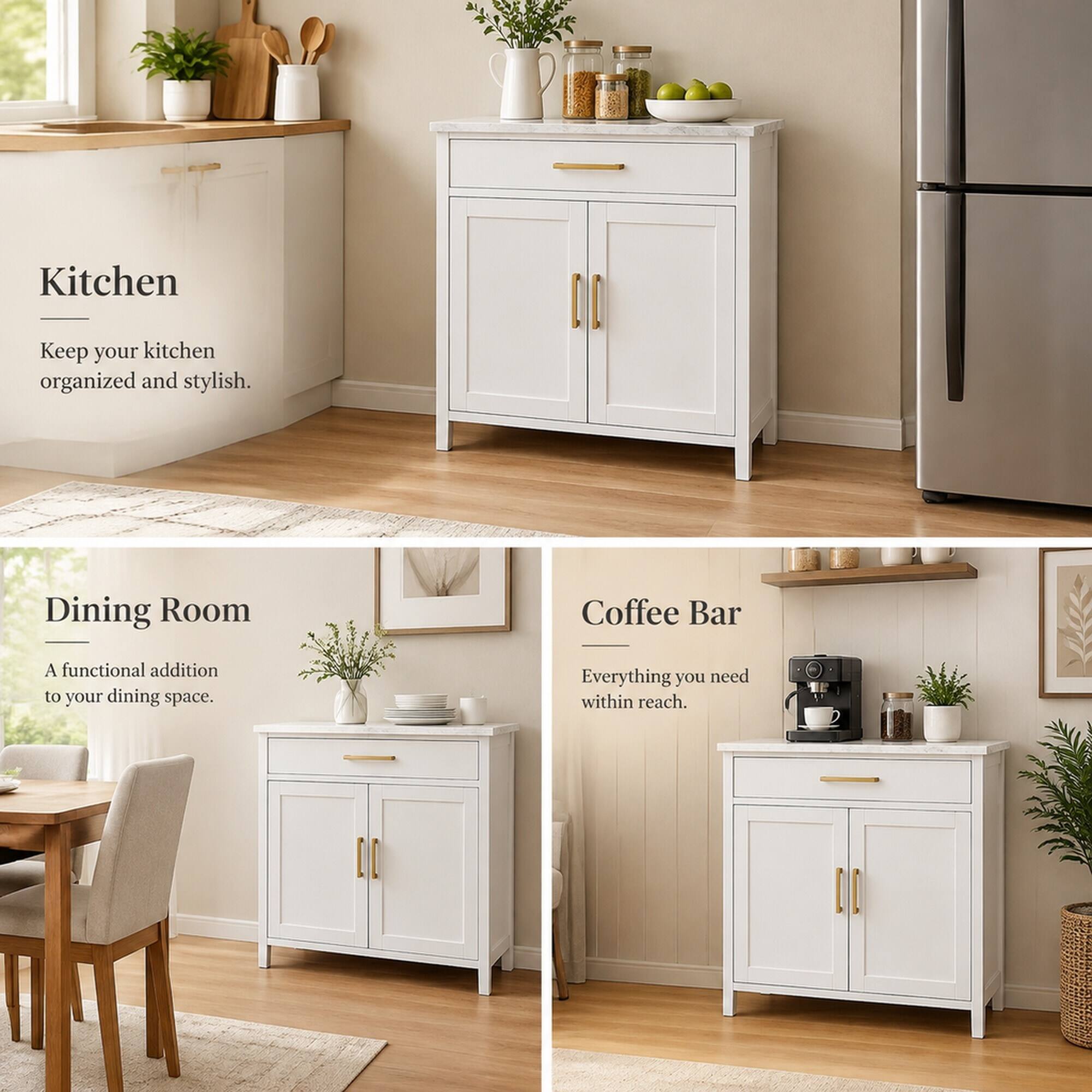 Kitchen  
Keep your kitchen organized and stylish.  

Dining Room  
A functional addition to your dining space.  

Coffee Bar  
Everything you need within reach.