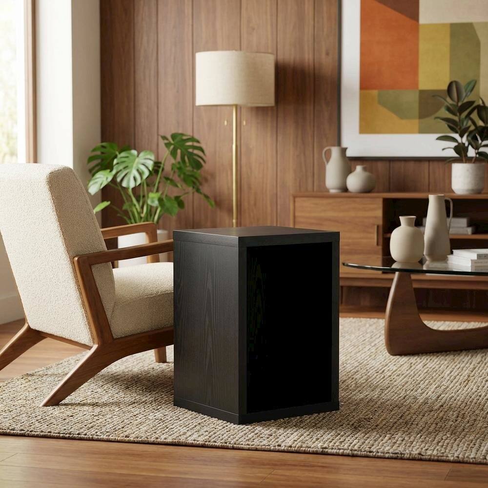 Back. FurniFact - Black end table with shelf for versatile living space use - Black.