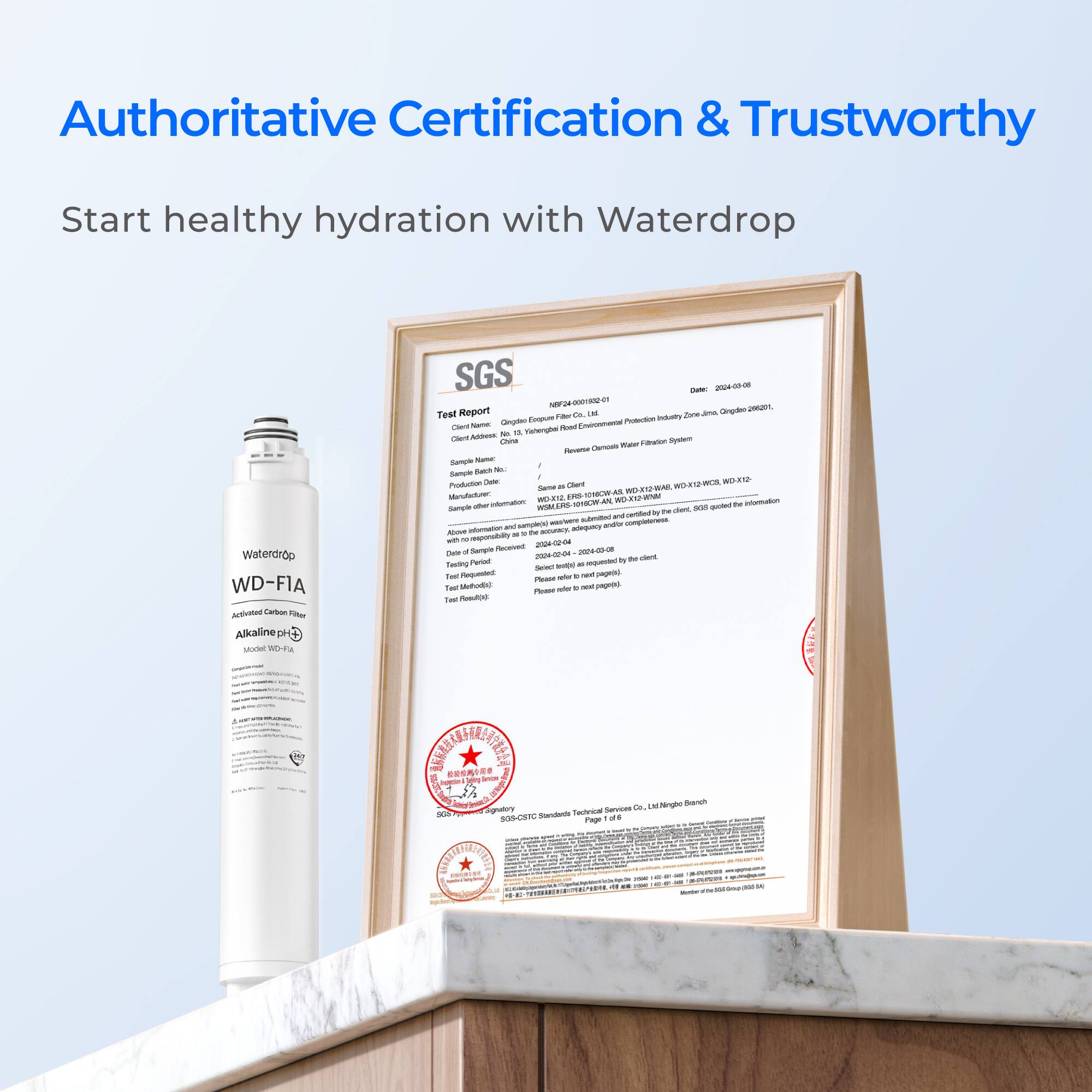 Authoritative Certification & Trustworthy
Start healthy hydration with Waterdrop
Waterdrop WD-FIA
Alkaline pH
SGS
Test Report
Zurich, Switzerland
SGS-CSTC-B68
Page 2