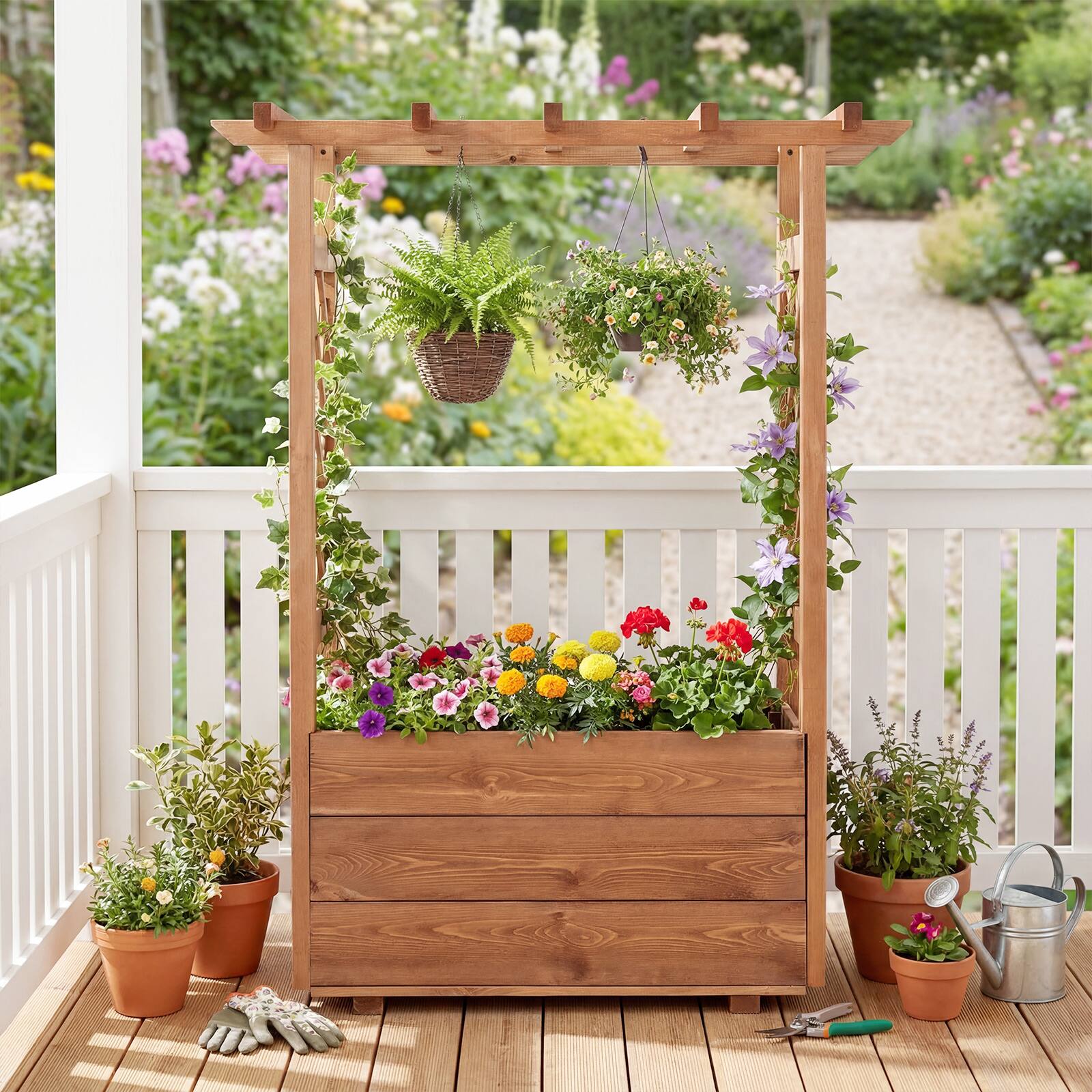 Alt View 3. Gymax - Gymax Wooden Raised Garden Bed/ Lattice Trellises Hanging Roof Drainage Indoor Outdoor - Orange.