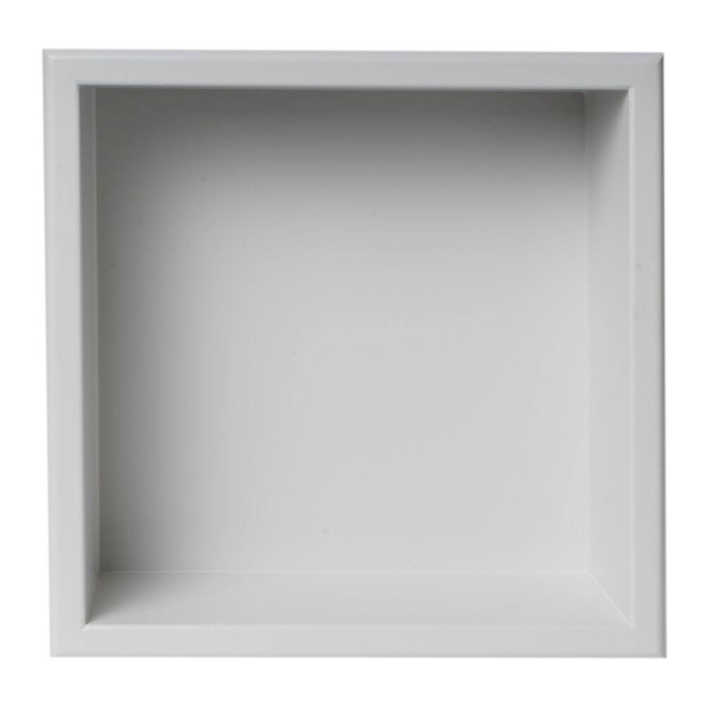 Back. Alfi - 12" x 12" White Matte Stainless Steel Square Single Shelf Bath Shower Niche - White.