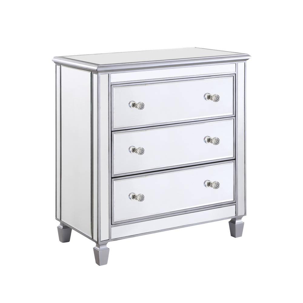 Alt View 3. Elegant Decor - 3 Drawer Bedside Cabinet 33 in.x 18 in.x 32 in. in silver paint - Hand Rubbed Antique Silver.