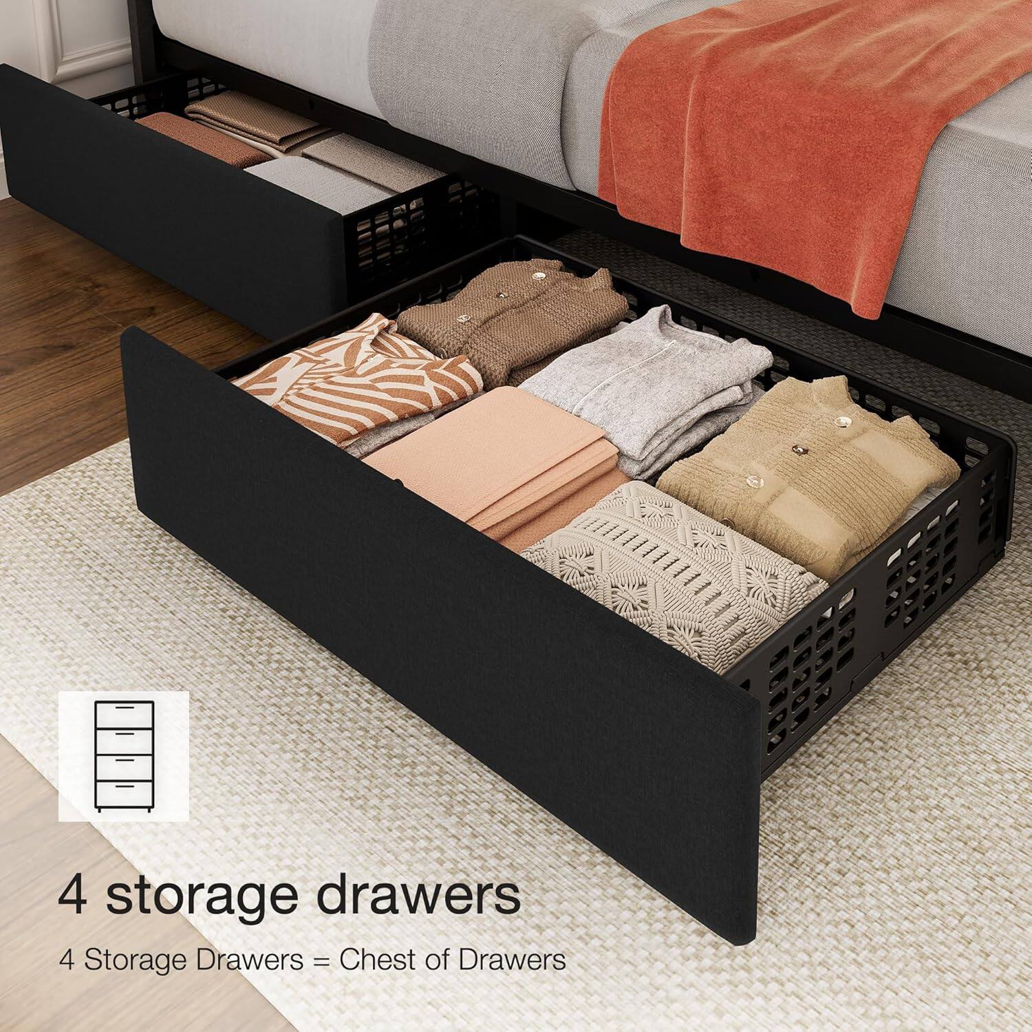 4 storage drawers  
4 Storage Drawers = Chest of Drawers