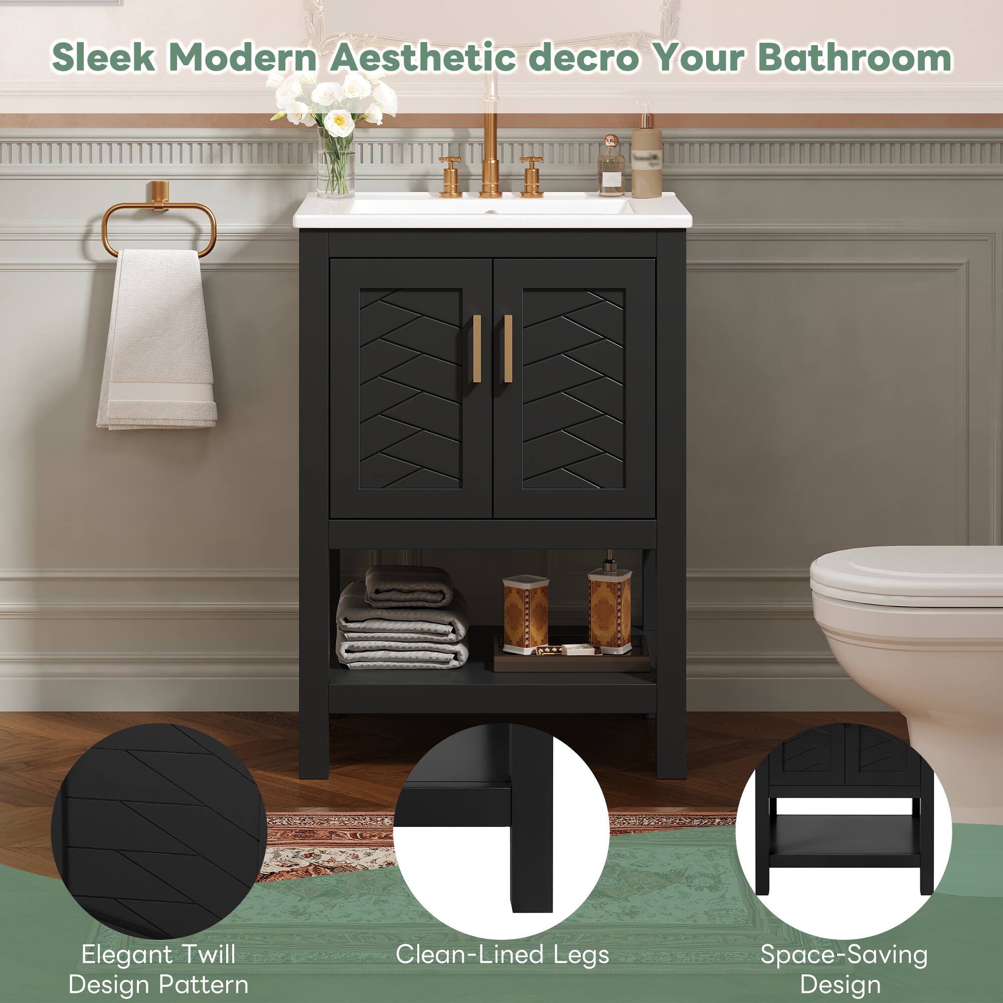Sleek Modern Aesthetic decor Your Bathroom

Elegant Twill Design Pattern
Clean-Lined Legs
Space-Saving Design