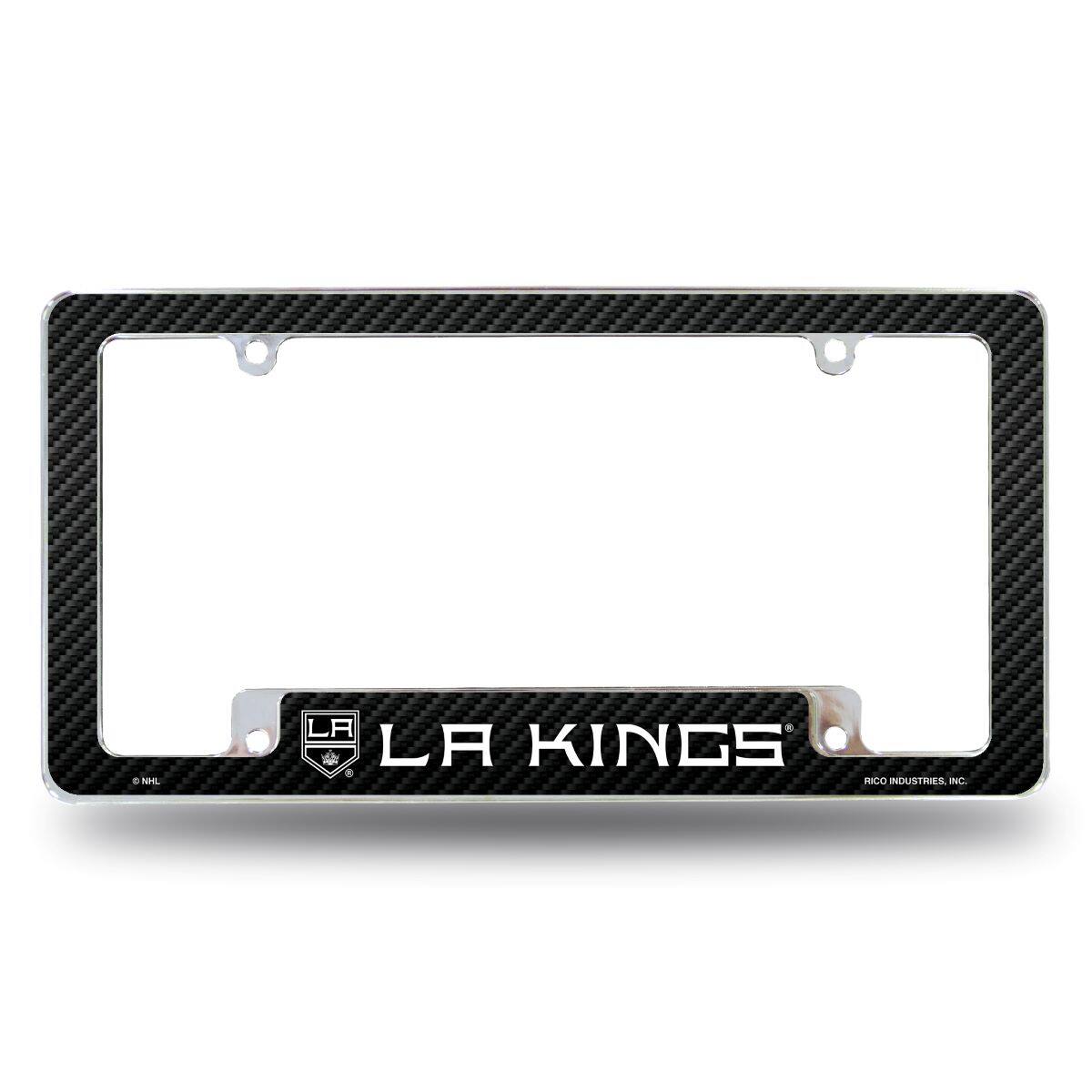 Los Angeles LA Kings NHL Chrome Metal License Plate Frame with Carbon Fiber Design