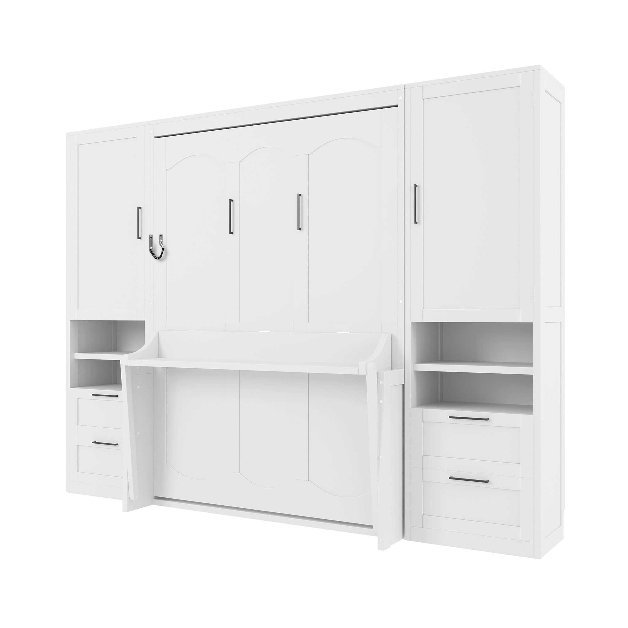 Alt View 10. Tiramisubest - Full Size White Murphy Bed with Closet, Drawers & Shelves, MDF+LVL, 107x18x82 inches, 395 lbs - White.