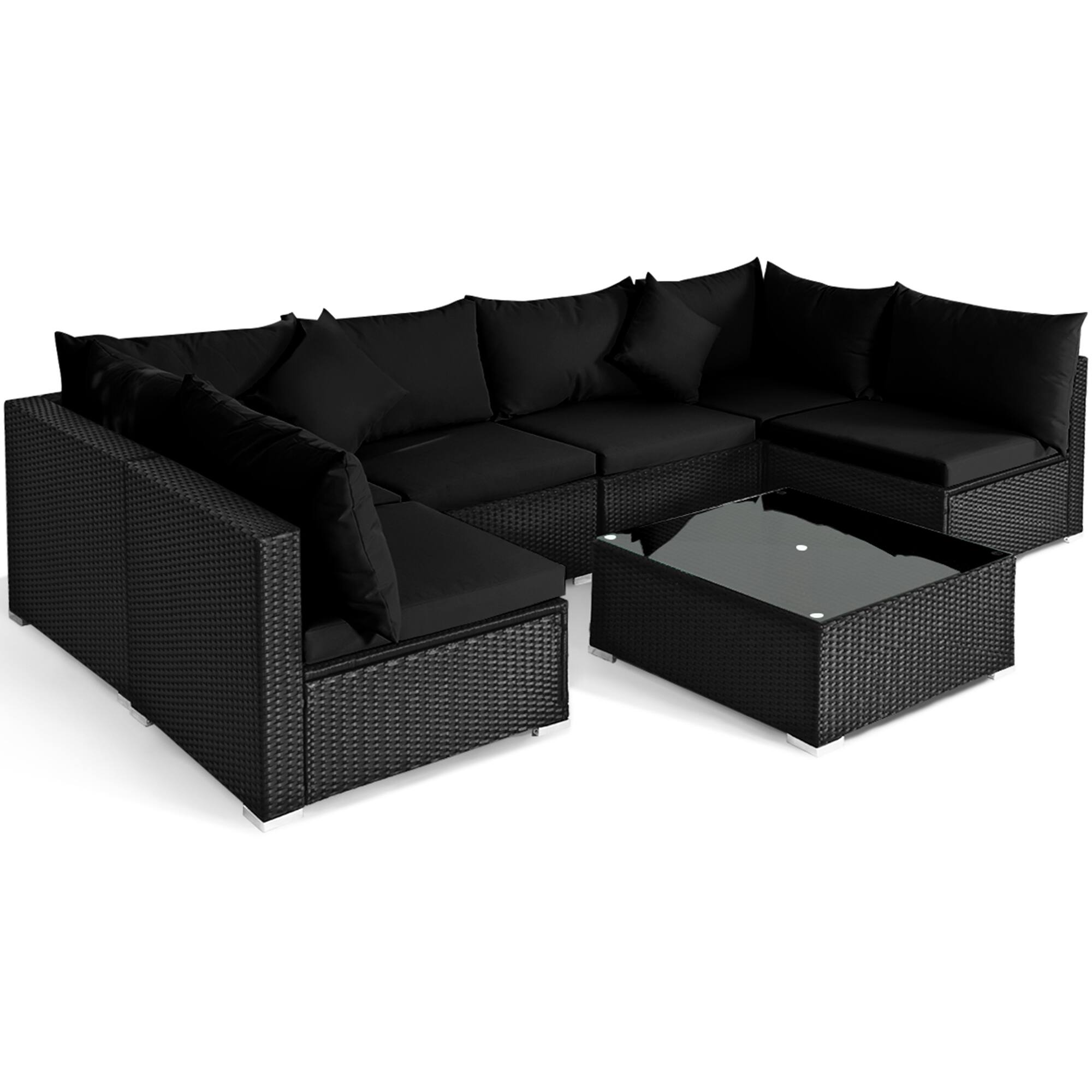 Alt View 1. Gymax - Gymax 7PCS Rattan Patio Conversation Set Sectional Furniture Set w/ Black Cushion - Black.