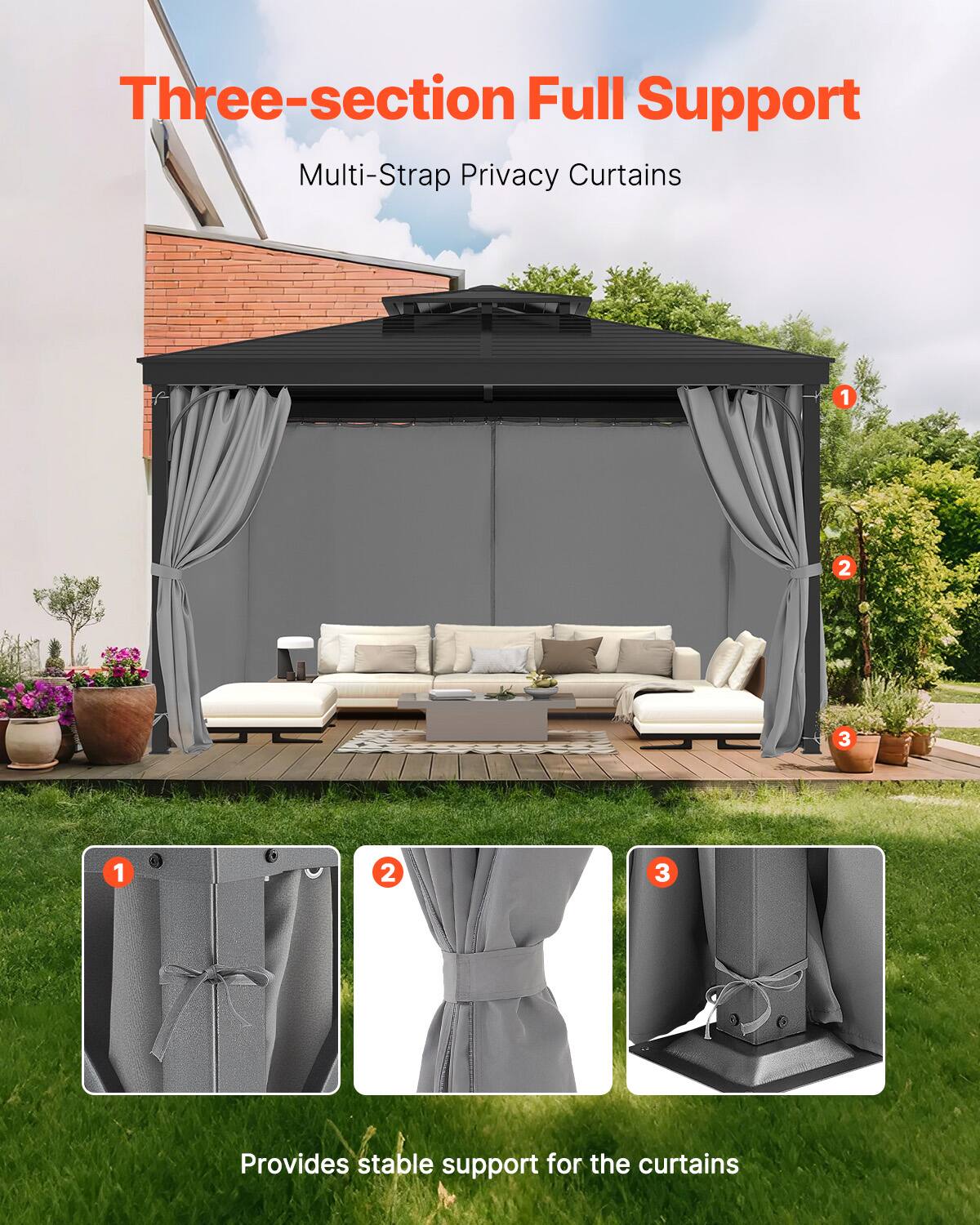 Three-section Full Support  
Multi-Strap Privacy Curtains  

Provides stable support for the curtains