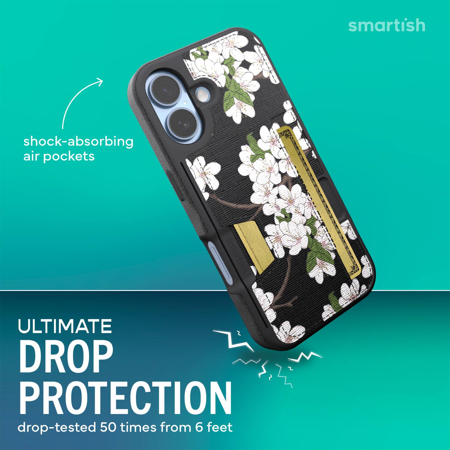 smartish  
shock-absorbing air pockets  
ULTIMATE DROP PROTECTION  
drop-tested 50 times from 6 feet