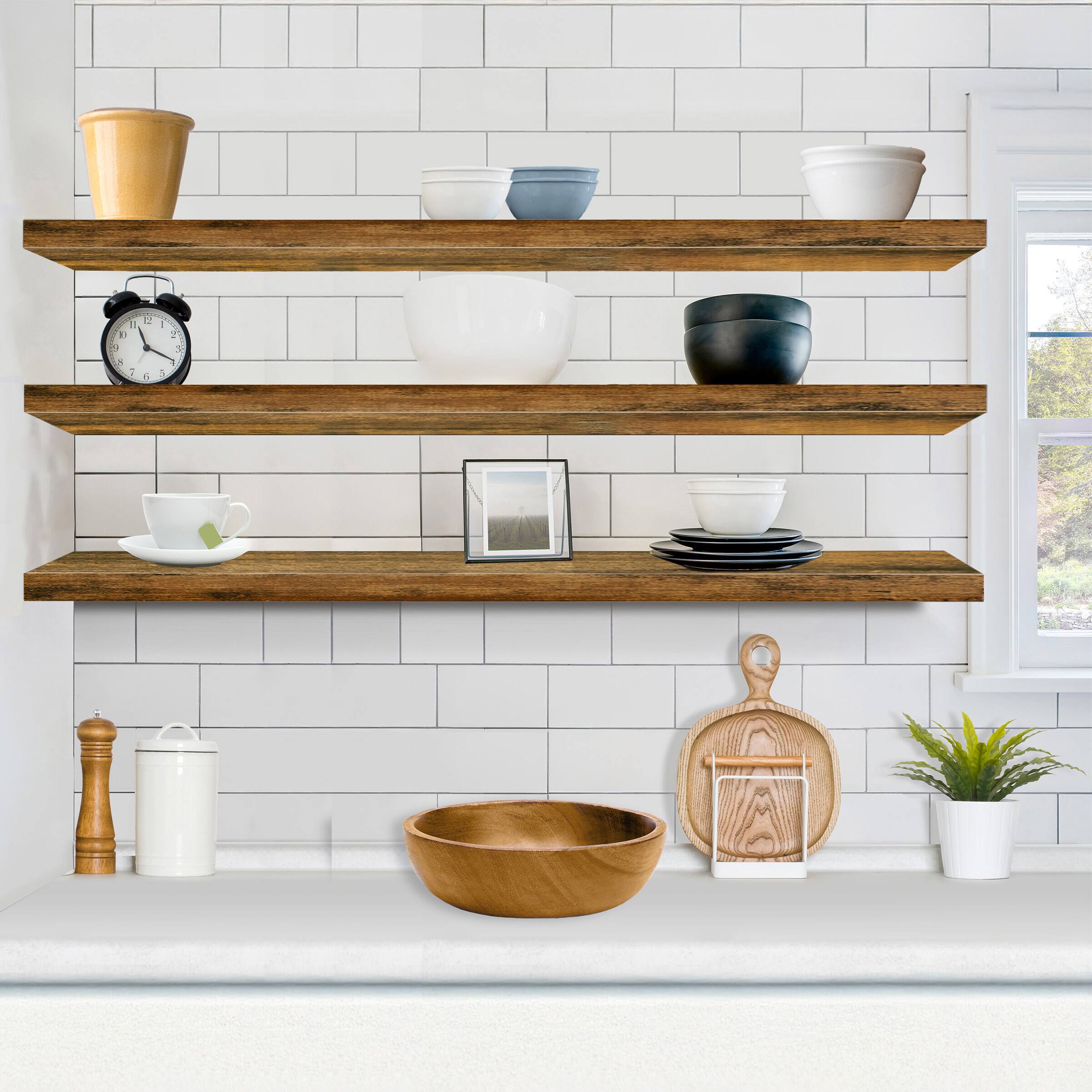 Alt View 2. Sorbus - Sorbus Floating Shelves for Wall - 55 Inch Extra-Long Bathroom Shelves, Floating Shelf with Hidden Brackets (3 Pack) - Brown.