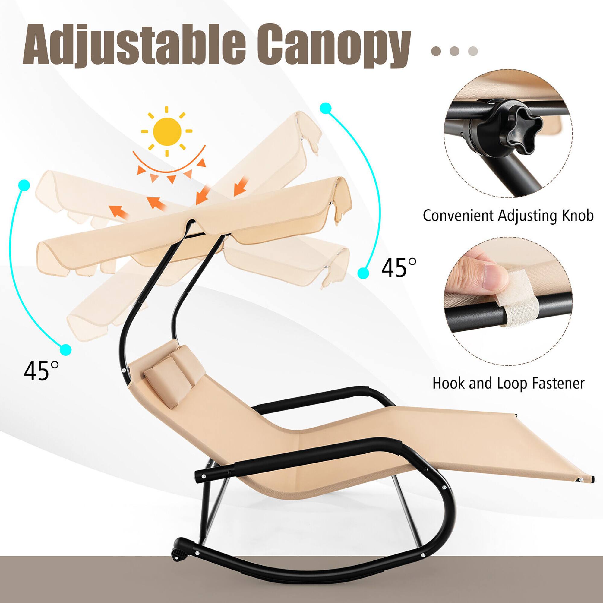 Adjustable Canopy  
Convenient Adjusting Knob  
Hook and Loop Fastener  
45°  
45°