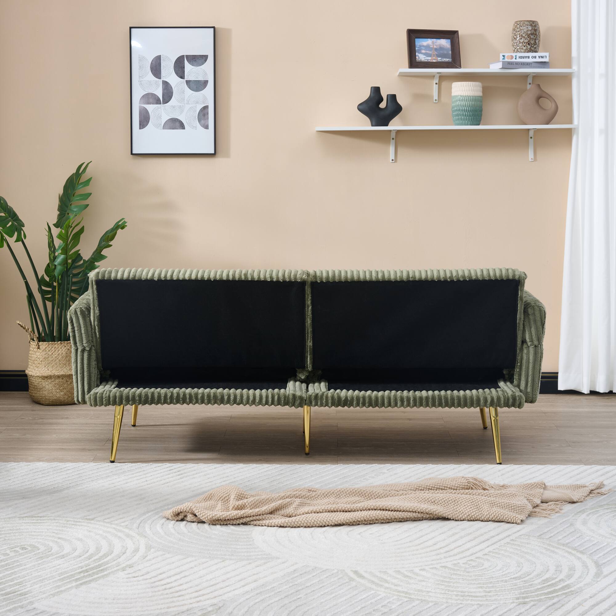 Alt View 1. GOODSILO - Foldable Corduroy Sofa Bed with Adjustable Armrests for Living Rooms and Compact Spaces - Green.
