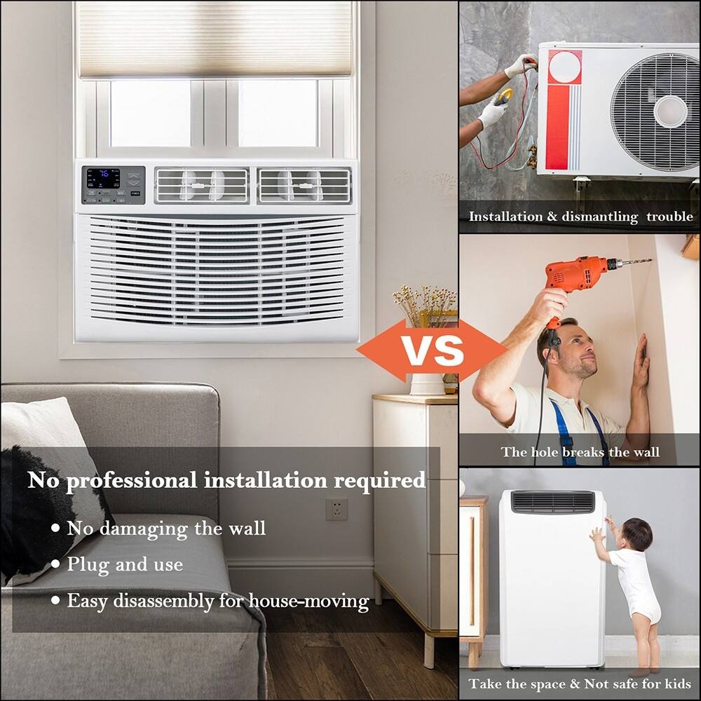 Installation & dismantling trouble  
VS  
No professional installation required  
- No damaging the wall  
- Plug and use  
- Easy disassembly for house-moving  

The hole breaks the wall  
Take the space & Not safe for kids