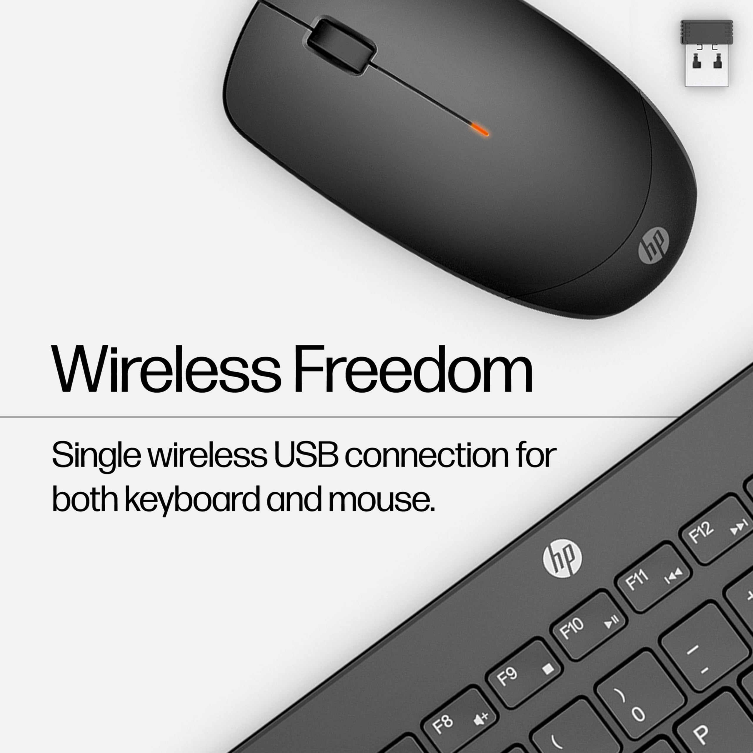 Wireless Freedom  
Single wireless USB connection for both keyboard and mouse.