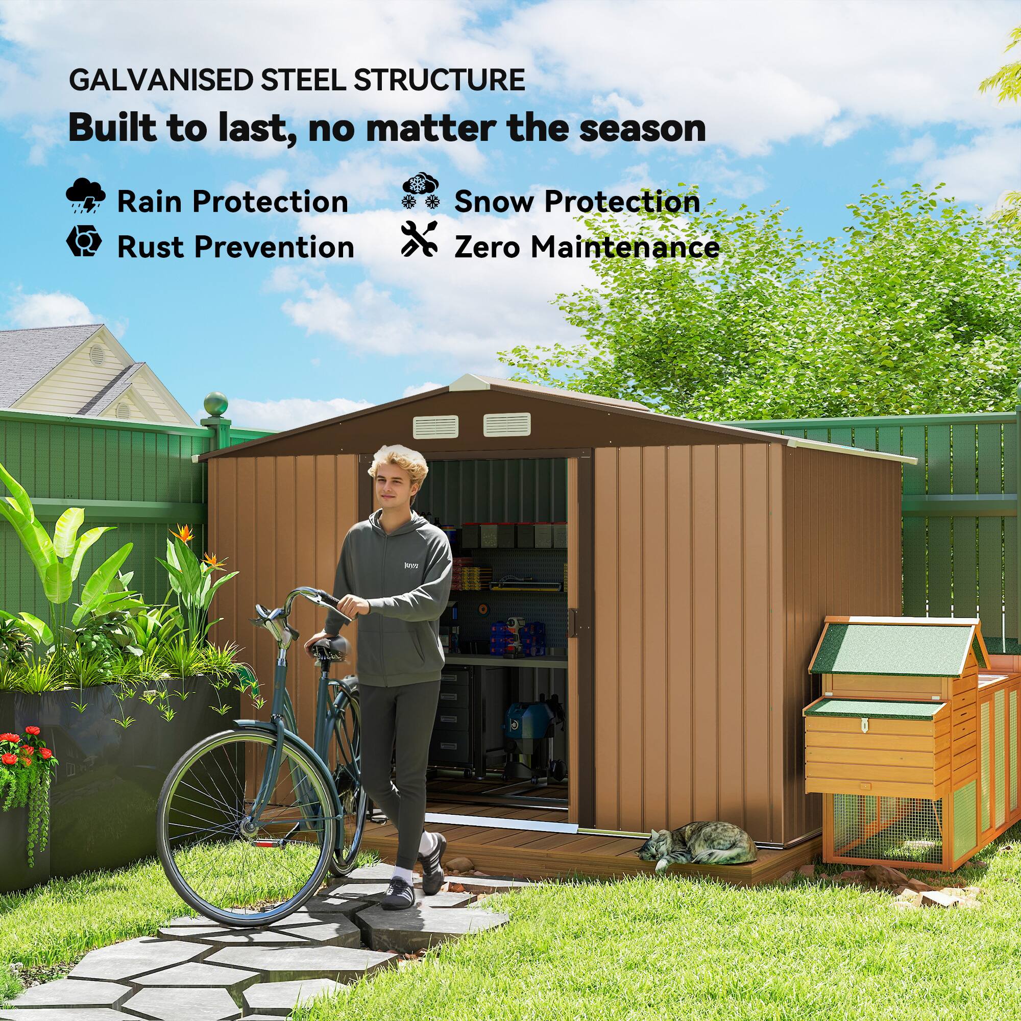 GALVANISED STEEL STRUCTURE  
Built to last, no matter the season  

- Rain Protection  
- Snow Protection  
- Rust Prevention  
- Zero Maintenance