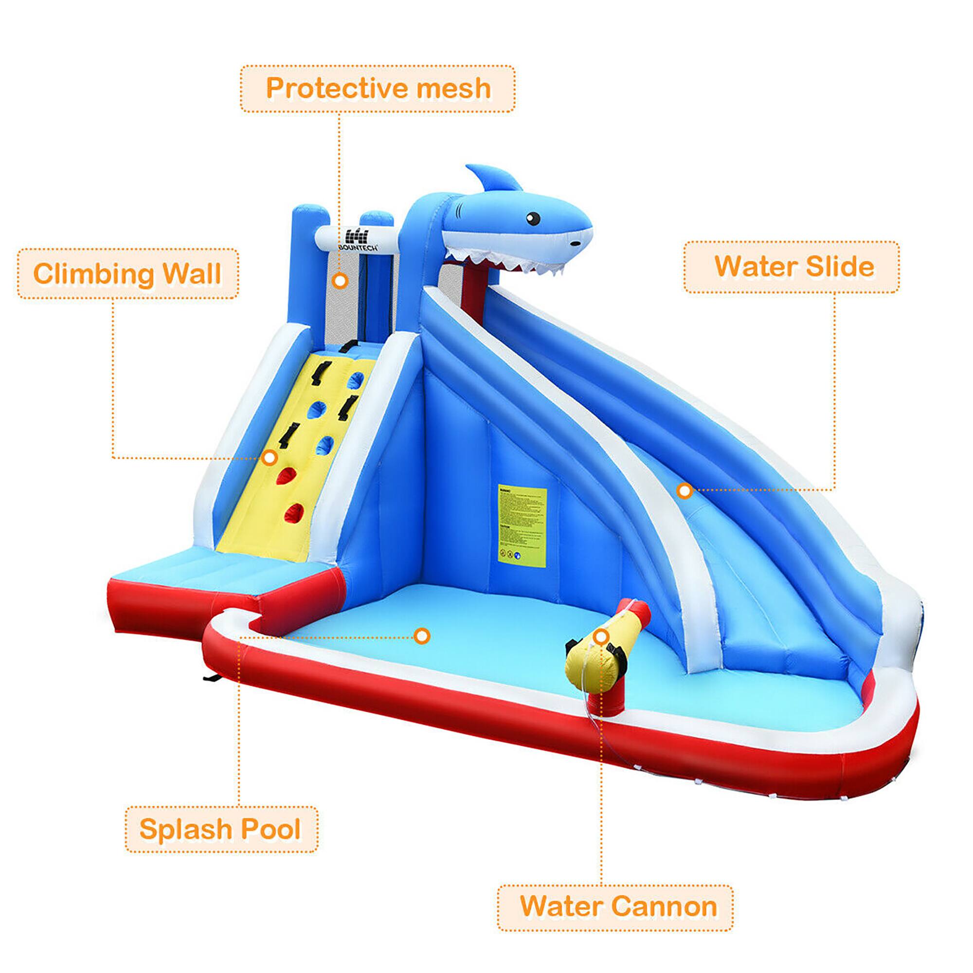 The text on the image is grouped as follows:

1. Protective mesh
2. Climbing Wall
3. Splash Pool
4. Water Slide
5. Water Cannon

The corrected text is:

1. Protective mesh
2. Climbing Wall
3. Splash Pool
4. Water Slide
5. Water Cannon