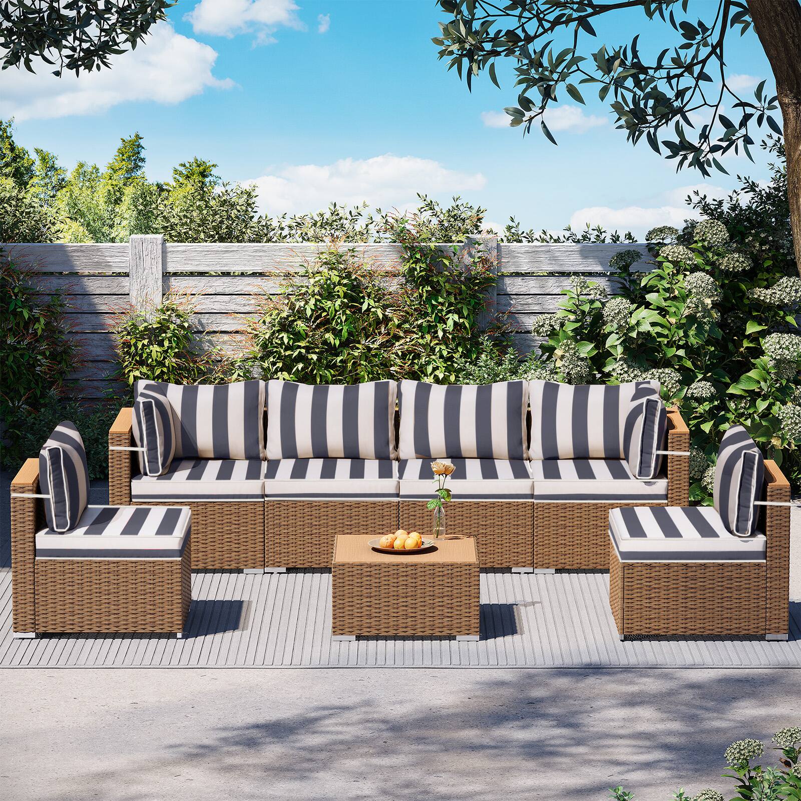 Alt View 1. Chateau Abodes - 14-Piece Outdoor Sectional Cushion Set, Waterproof Replacement Cushions with Liner & Cover - Navy Blue White Stripes.