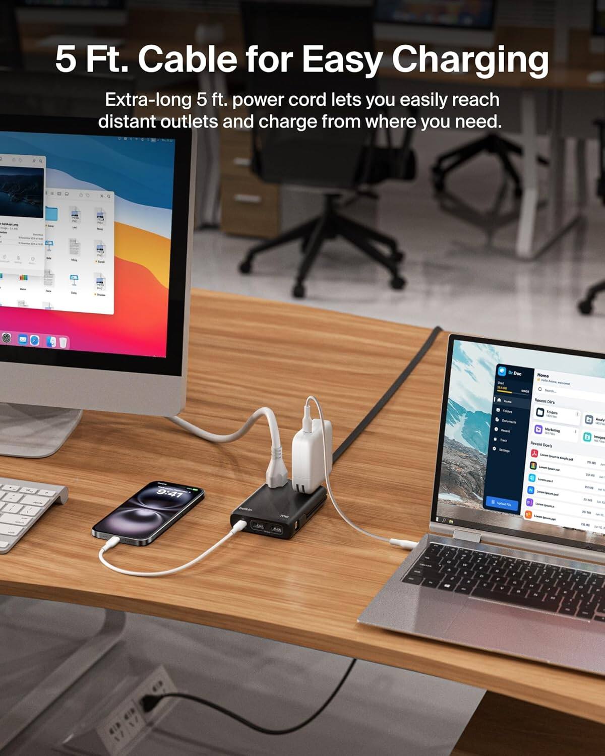 5 Ft. Cable for Easy Charging

Extra-long 5 ft. power cord lets you easily reach distant outlets and charge from where you need.