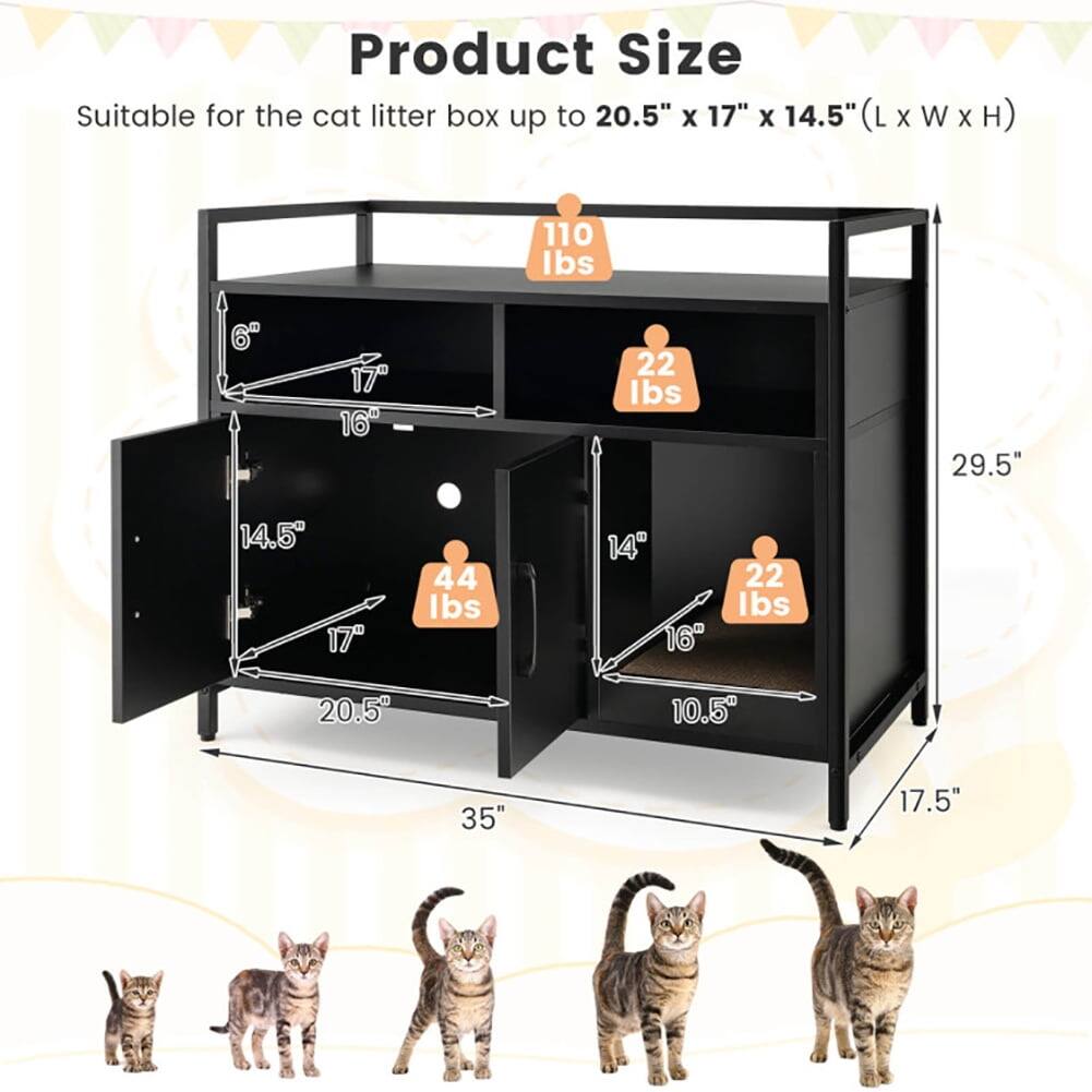 Product Size  
Suitable for the cat litter box up to 20.5" x 17" x 14.5" (L x W x H)  

- 110 lbs  
- 22 lbs  
- 44 lbs  
- 22 lbs  

Dimensions:  
- 6"  
- 17"  
- 16"  
- 14.5"  
- 29.5"  
- 14"  
- 16"  
- 10.5"  
- 20.5"  
- 35"  
- 17.5"