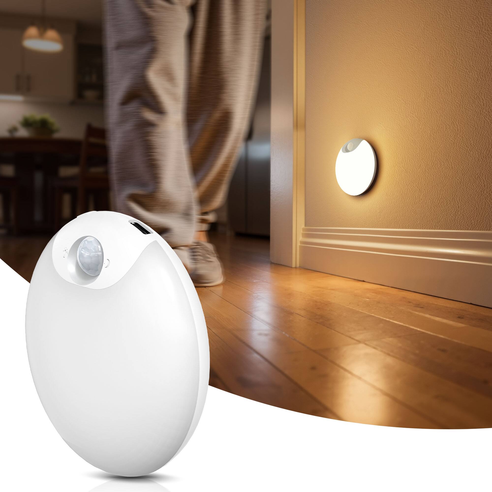 Left. Jandcase - JANDCASE 4-Pack 0.5W Battery Operated Motion Sensor Night Light, 3000K Warm Glow,, 3 Modes, Type-C Charging - White.