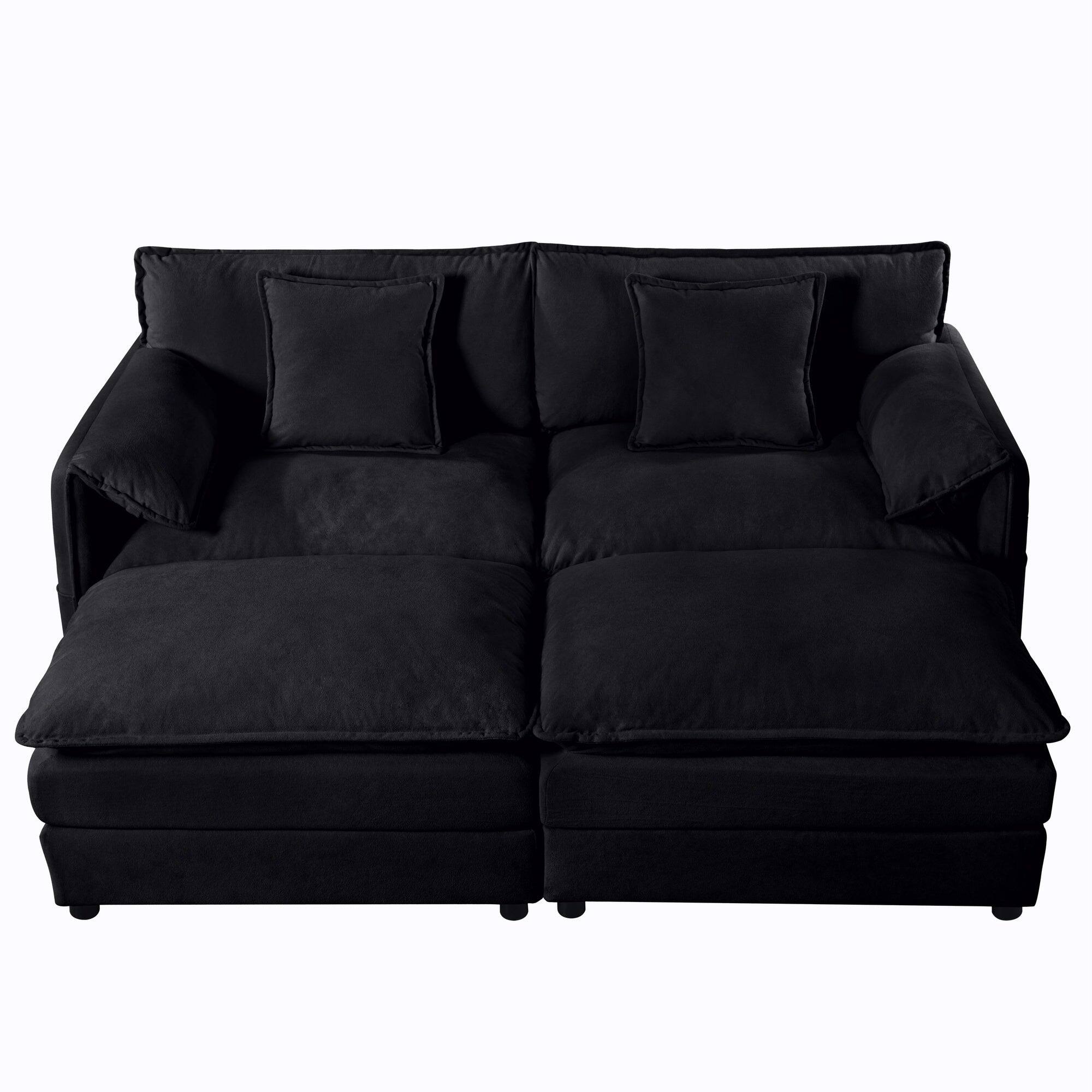 Alt View 1. Boyel Living - Modern Minimalist Black Chenille Sofa with Side Storage Pockets 4-Seat - Black.