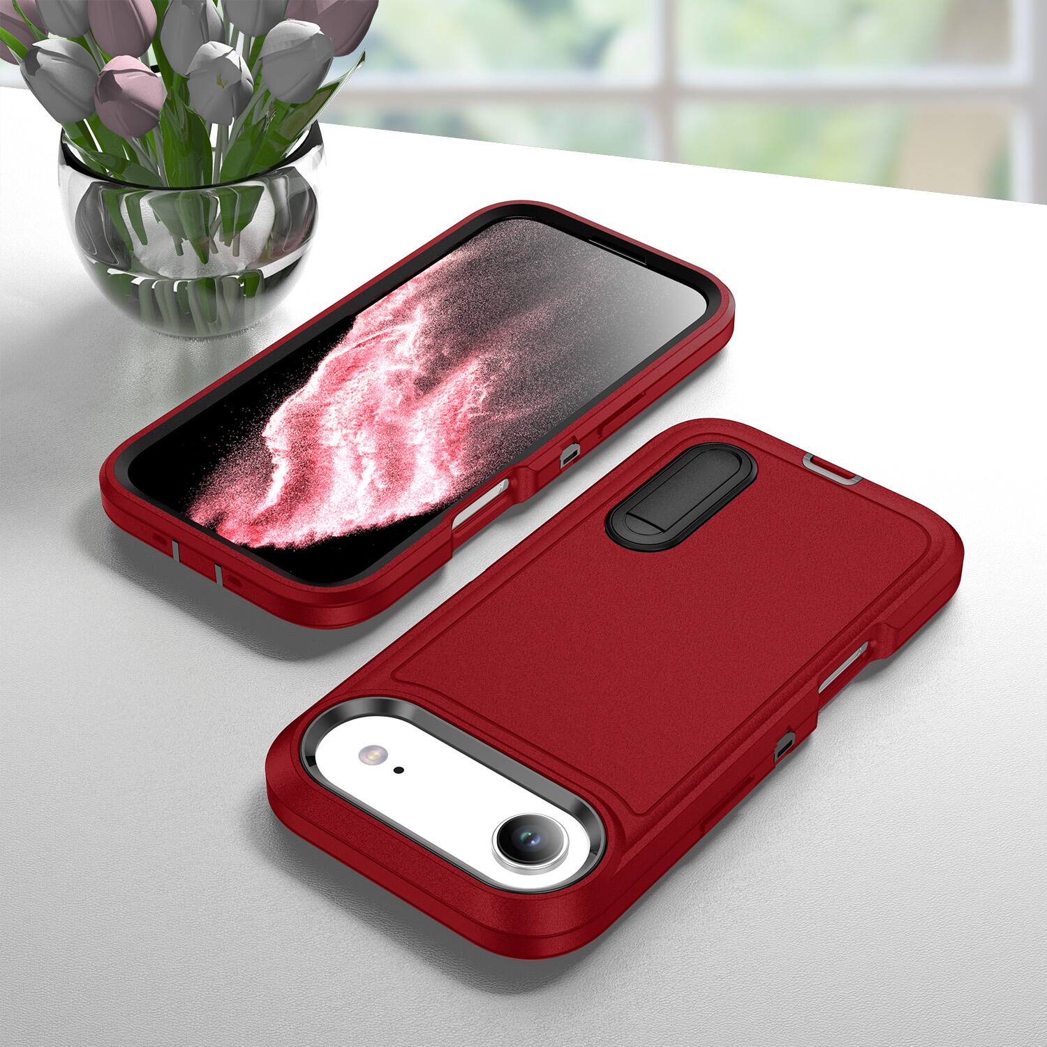 Alt View 3. Dteck - Heavy Duty Case for Apple iPhone Air with Foldable Kickstand,Dual-Layer Shockproof Hard PC Soft Silicone Phone Cover - A.