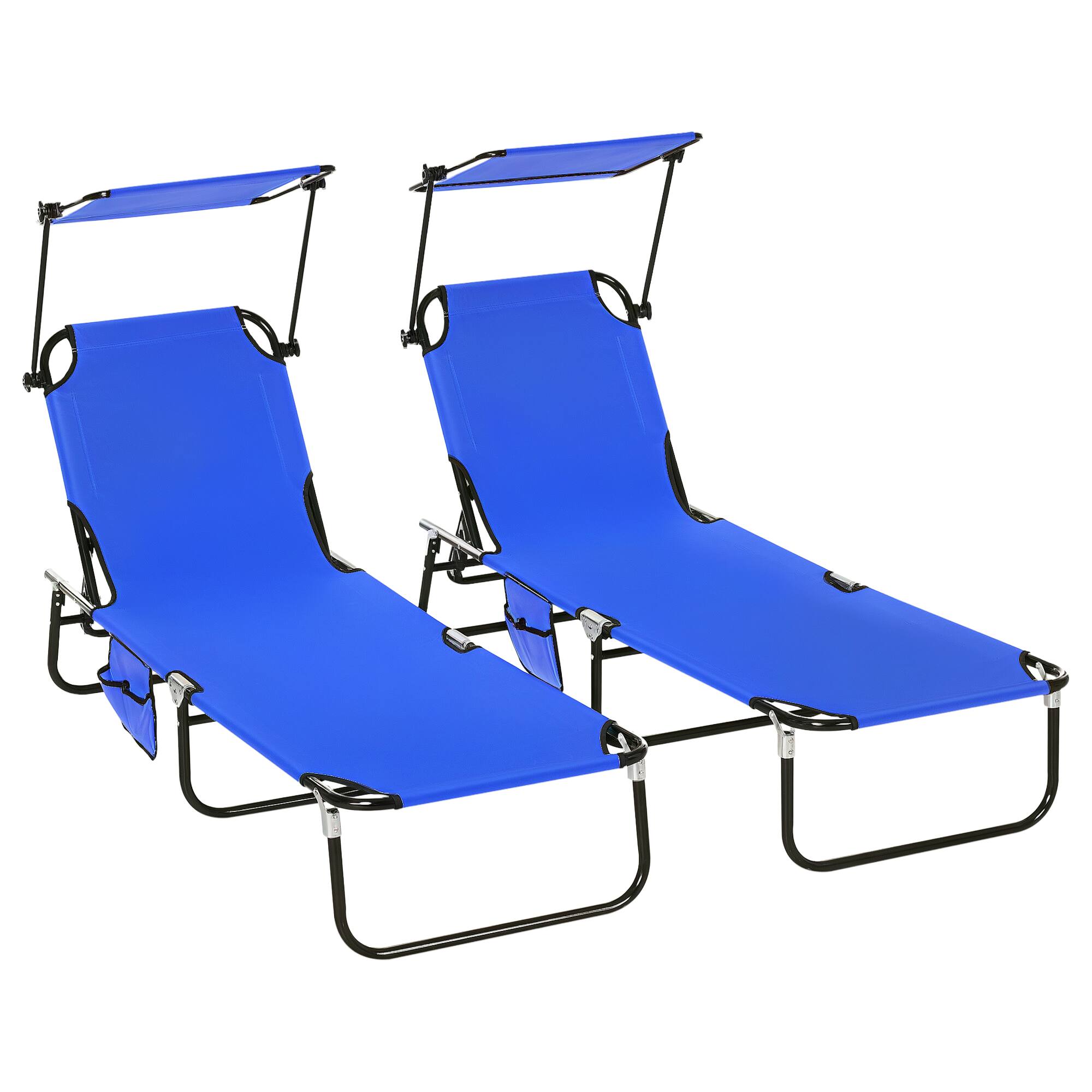 Front. Outsunny - Chaise Lounge Chairs Set of 2, Folding Lounge Chairs with Sunshade, Reclining Back - Blue.