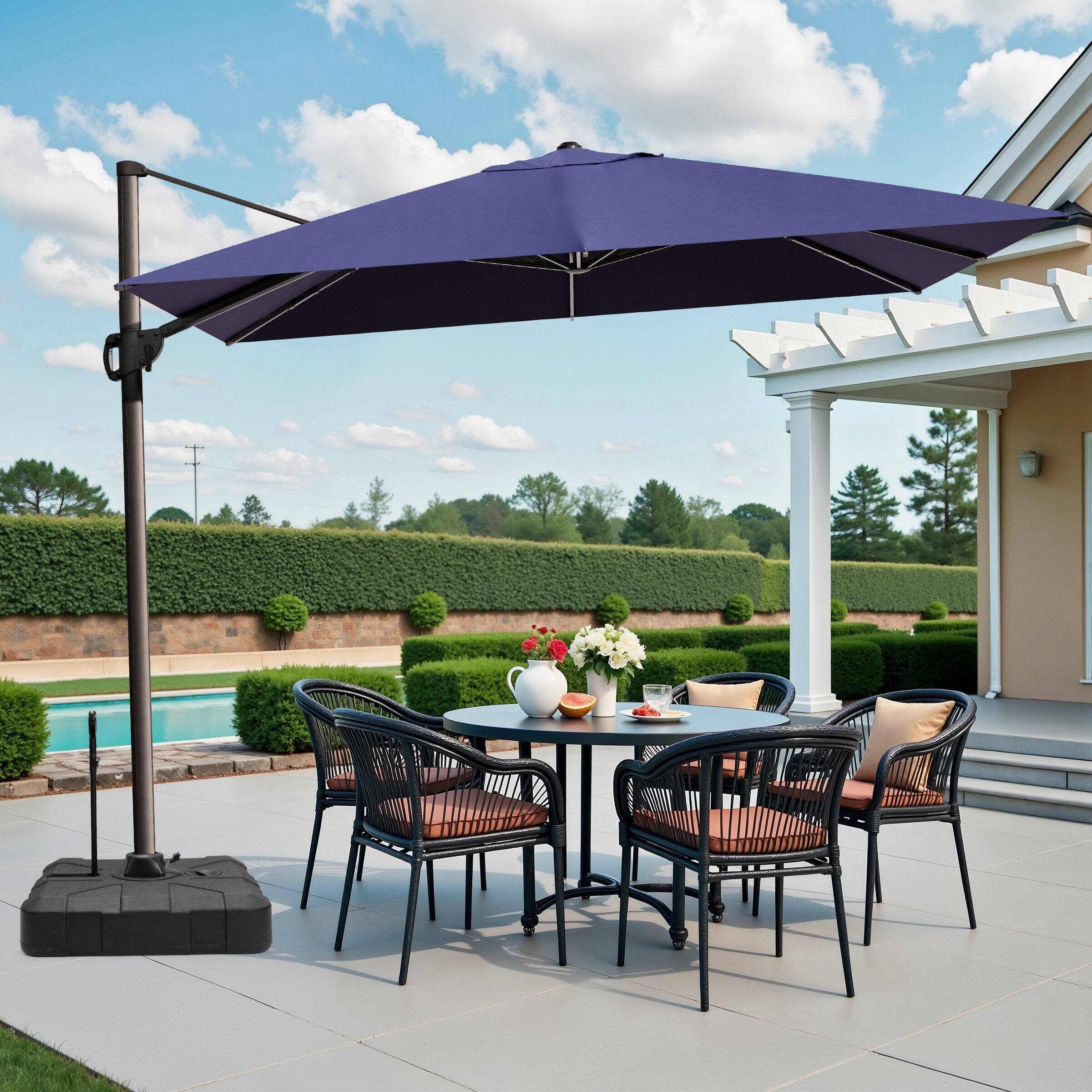 Back. Crestlive Products - Crestlive Products 12-ft Aluminum Tan Slide-tilt Cantilever Patio Umbrella with base - Navy blue.