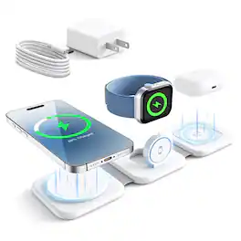Luckbyte - 3-in-1 Foldable Magnetic Wireless Charging Station - 18W Fast Charger for iPhone 17/16/15, Apple Watch & AirPods